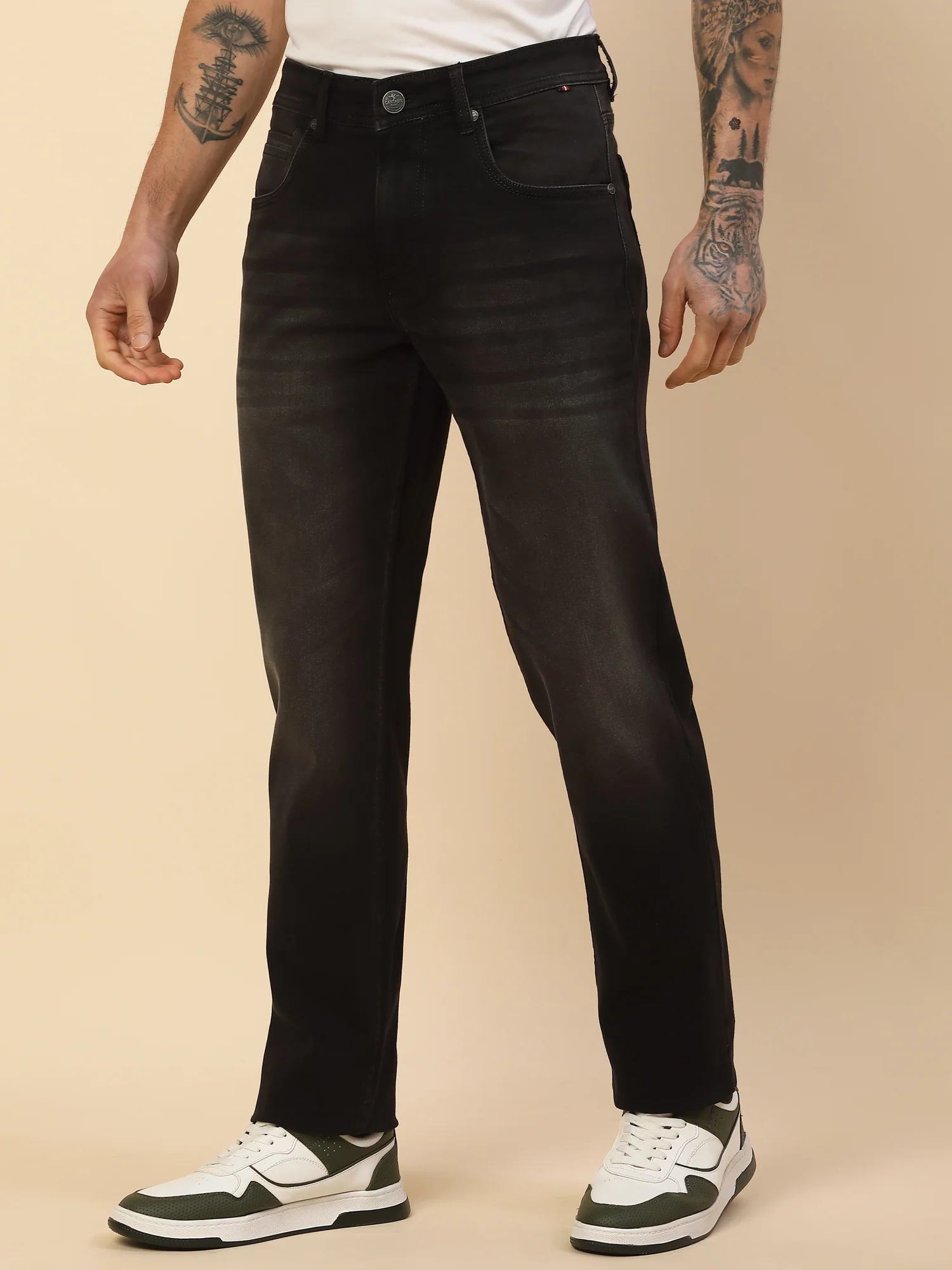 Denim Jeans for Men | Breathable & Soft with Color Fastness Slim Fit Poly Cotton Fabric Solid Pattern Button Closure - Image 4