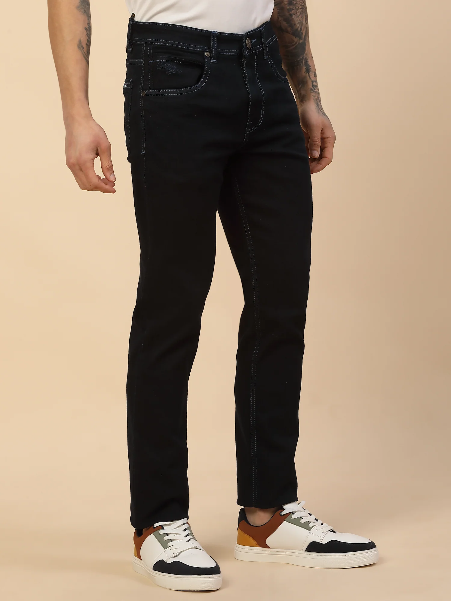 Denim Jeans for Men | Breathable & Soft with Color Fastness Slim Fit Poly Cotton Fabric Solid Pattern Button Closure - Image 4