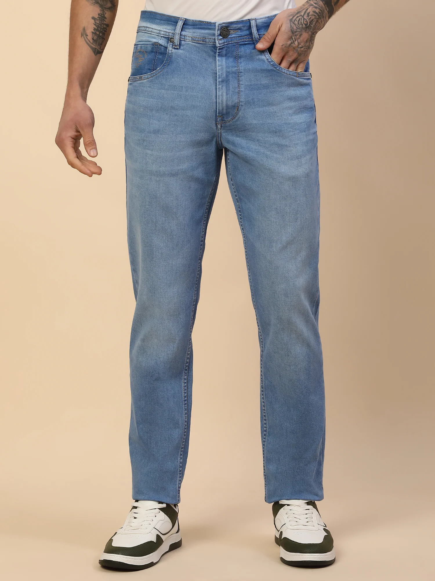 Denim Jeans for Men | Breathable & Soft with Color Fastness Slim Fit Poly Cotton Fabric Solid Pattern Button Closure - Image 4