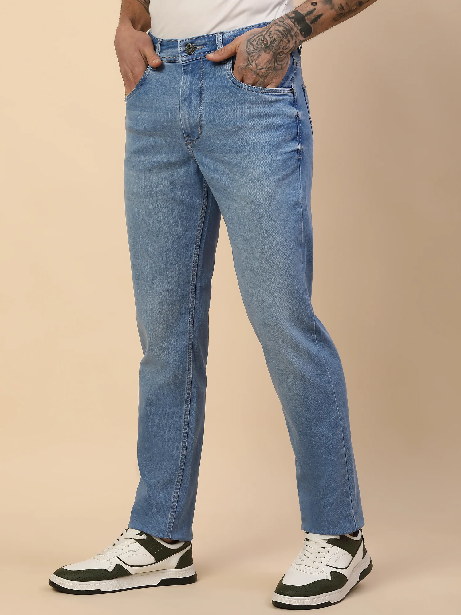 Denim Jeans for Men | Breathable & Soft with Color Fastness Slim Fit Poly Cotton Fabric Solid Pattern Button Closure - Image 5