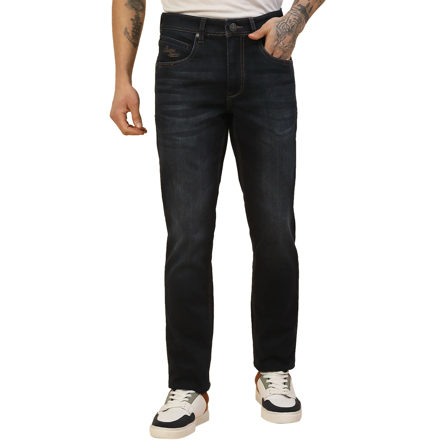 Denim Jeans for Men | Breathable & Soft with Color Fastness Slim Fit Poly Cotton Fabric Solid Pattern Button Closure - Image 2