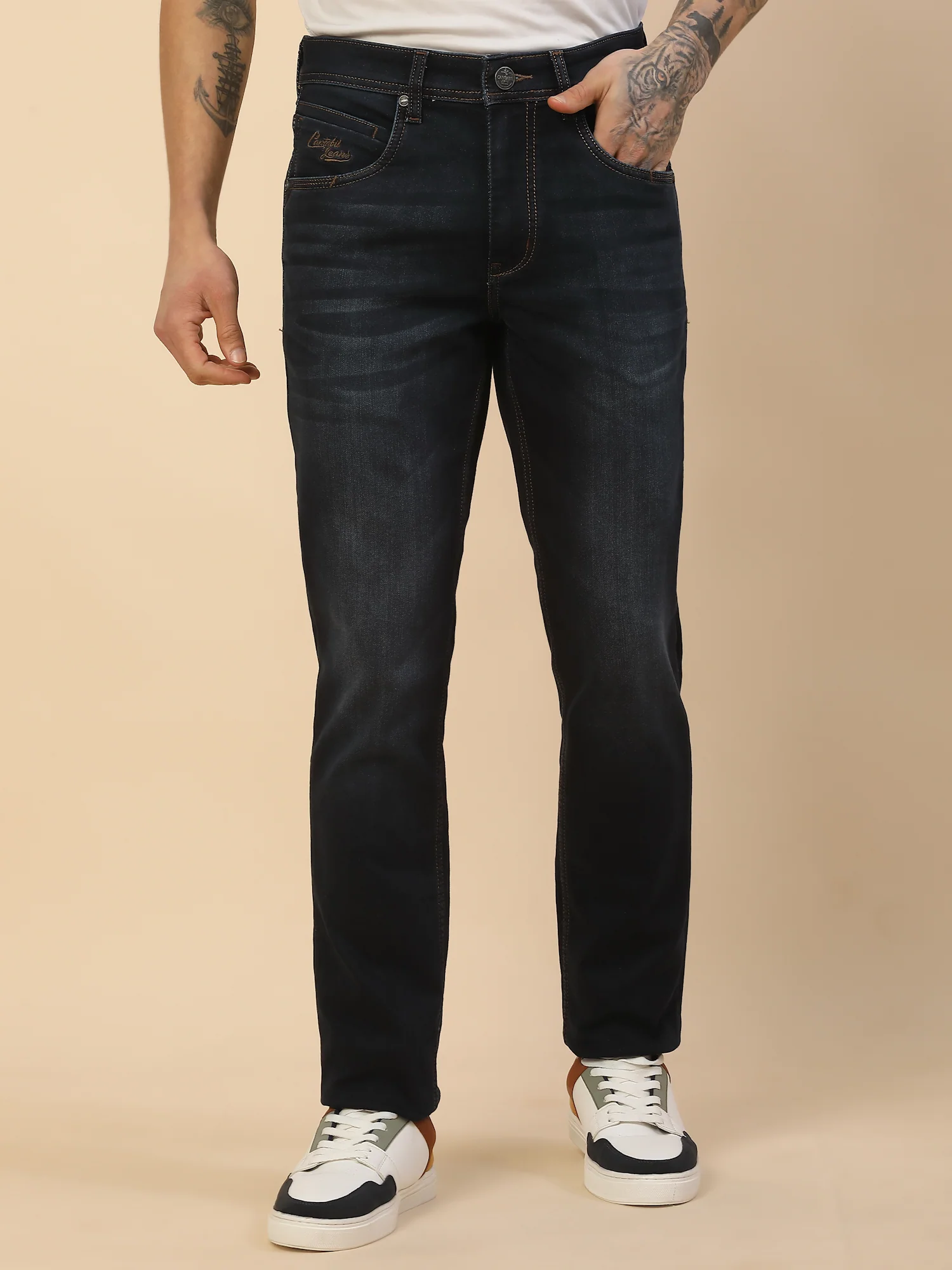 Denim Jeans for Men | Breathable & Soft with Color Fastness Slim Fit Poly Cotton Fabric Solid Pattern Button Closure - Image 3