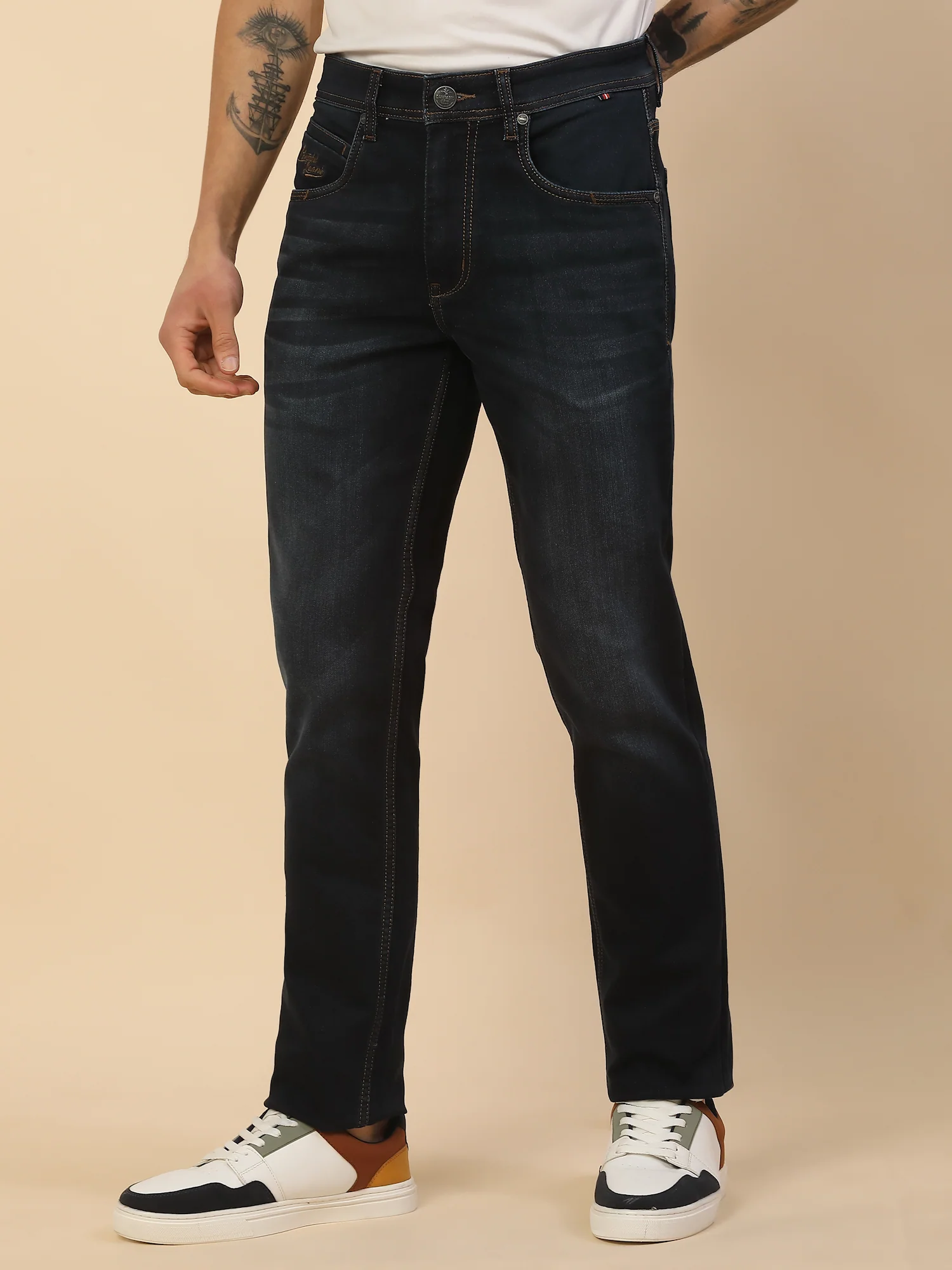 Denim Jeans for Men | Breathable & Soft with Color Fastness Slim Fit Poly Cotton Fabric Solid Pattern Button Closure - Image 4