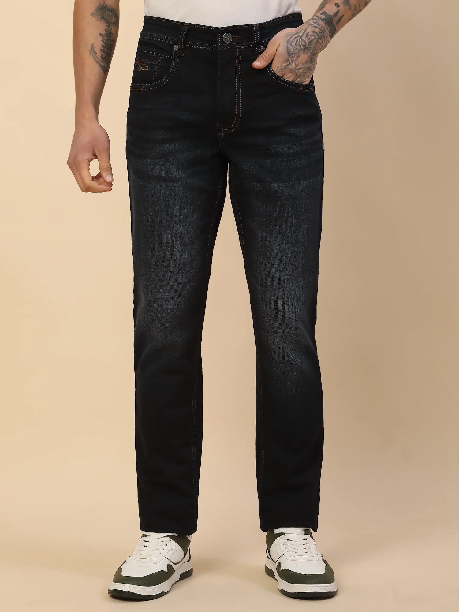 Denim Jeans for Men | Breathable & Soft with Color Fastness Slim Fit Poly Cotton Fabric Solid Pattern Button Closure - Image 3