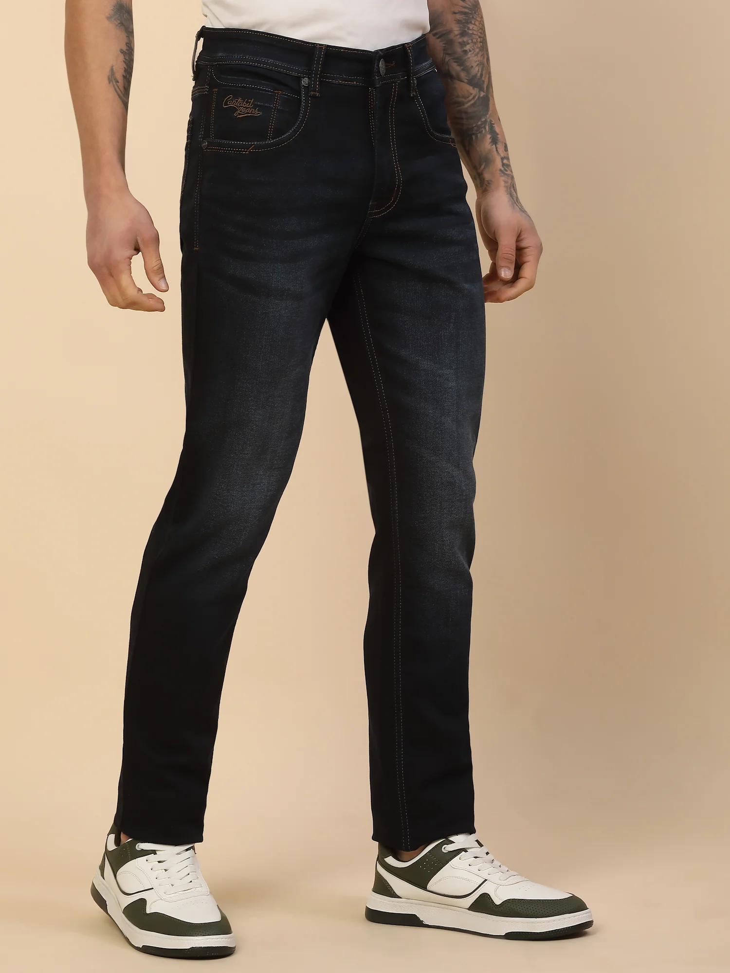 Denim Jeans for Men | Breathable & Soft with Color Fastness Slim Fit Poly Cotton Fabric Solid Pattern Button Closure - Image 5