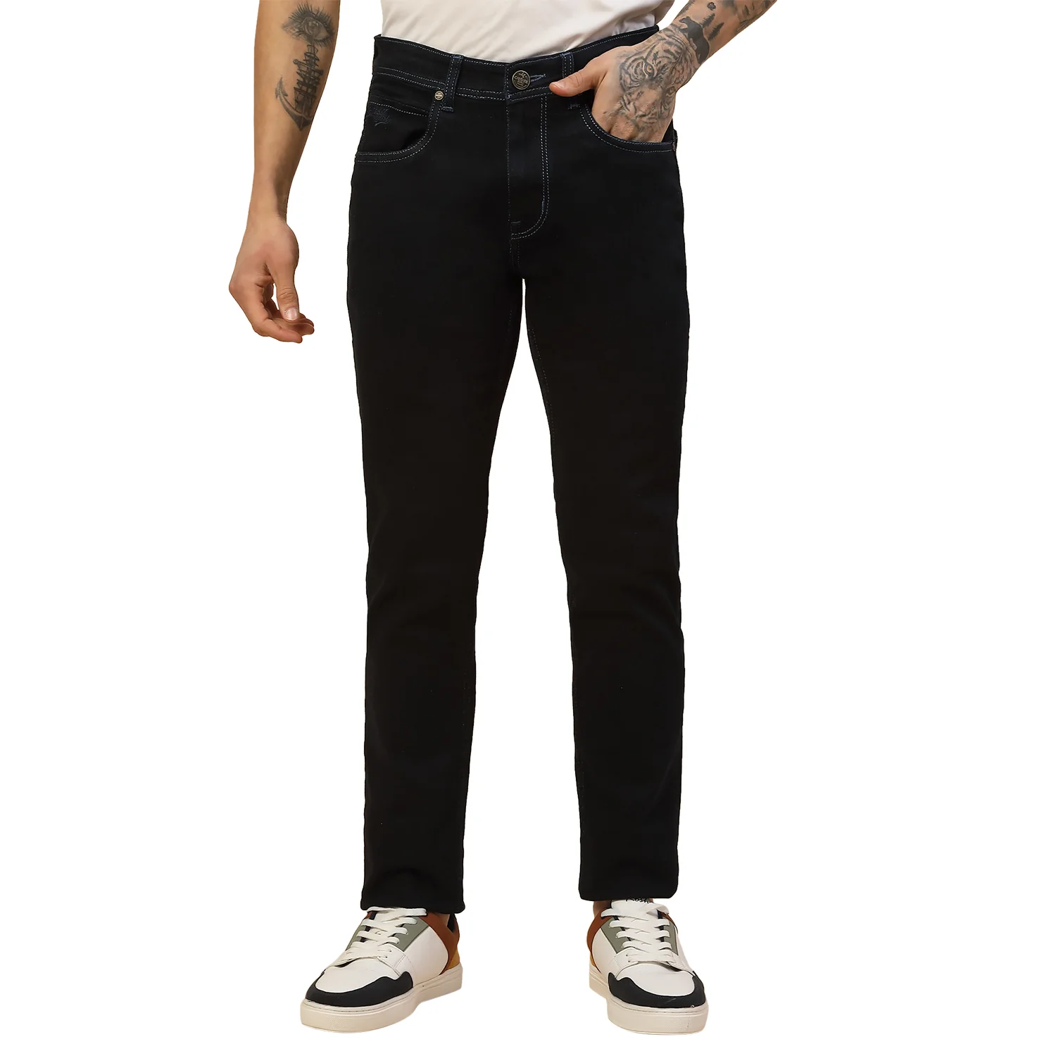 Denim Jeans for Men | Breathable & Soft with Color Fastness Slim Fit Poly Cotton Fabric Solid Pattern Button Closure - Image 7