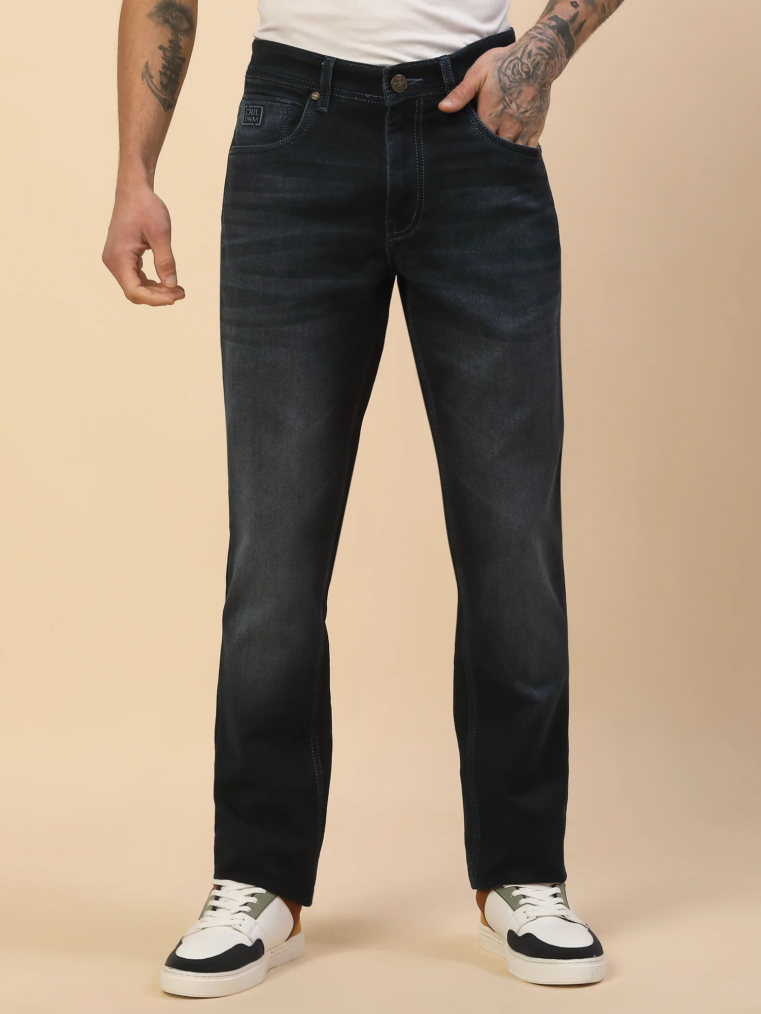 Denim Jeans for Men | Breathable & Soft with Color Fastness Slim Fit Poly Cotton Fabric Solid Pattern Button Closure - Image 3