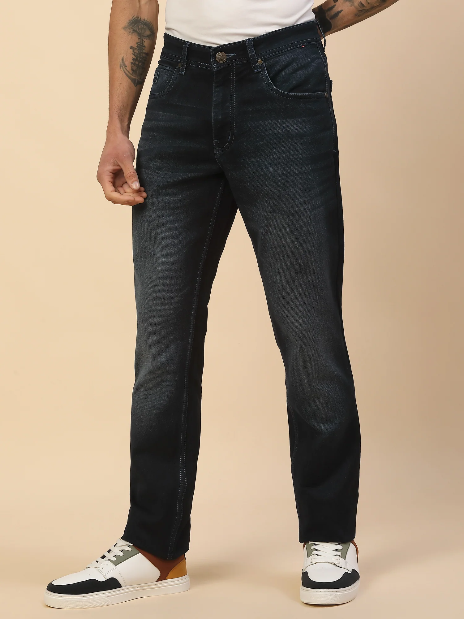 Denim Jeans for Men | Breathable & Soft with Color Fastness Slim Fit Poly Cotton Fabric Solid Pattern Button Closure - Image 4