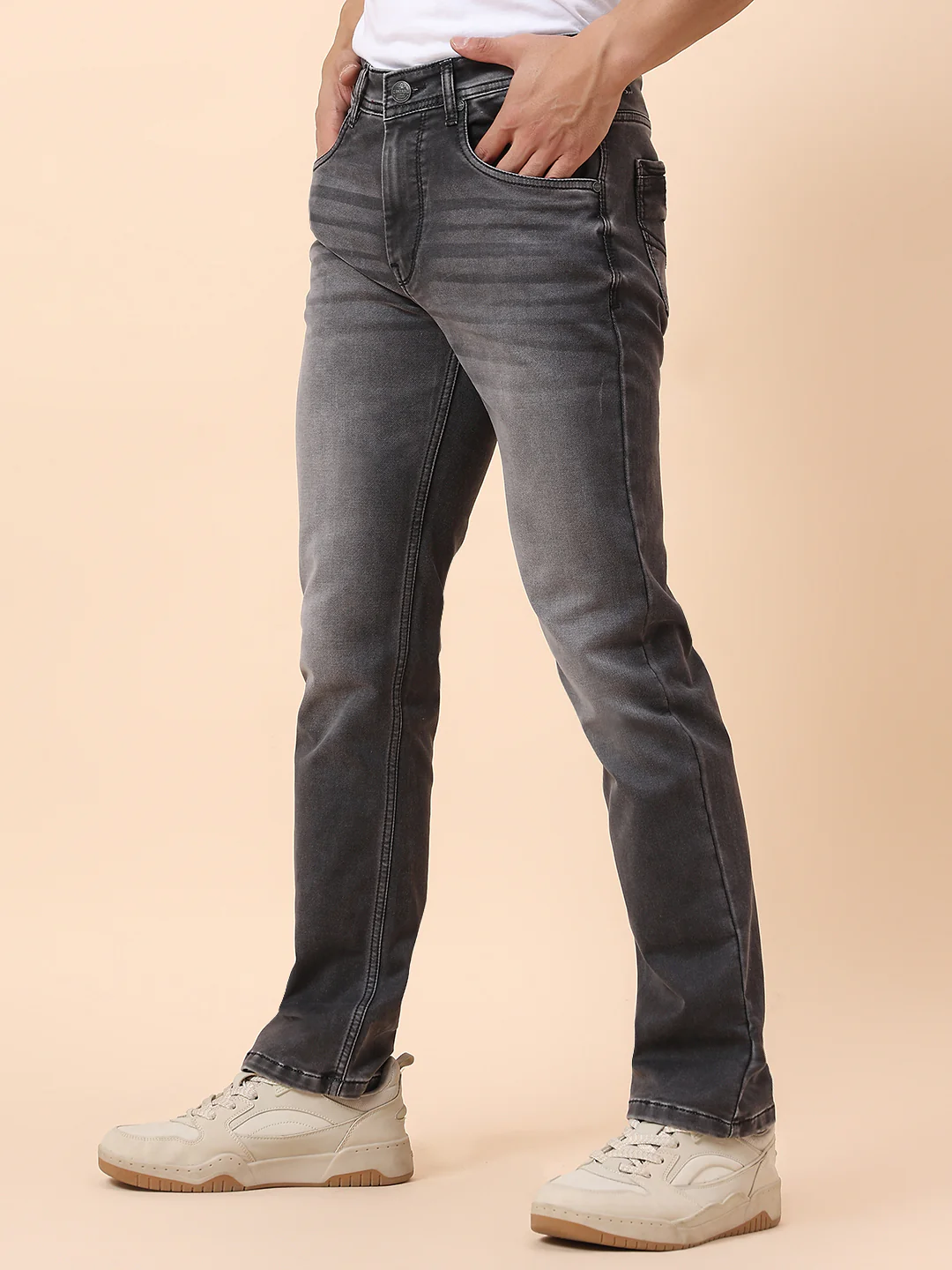 Denim Jeans for Men | Breathable & Soft with Color Fastness Straight Fit Cotton Blend Fabric Solid Pattern Button Closure - Image 4