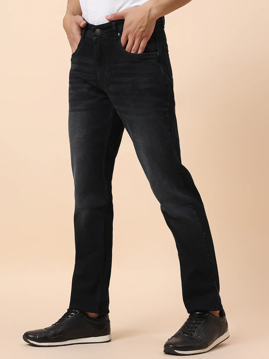 Denim Jeans for Men | Breathable & Soft with Color Fastness Straight Fit Cotton Blend Fabric Solid Pattern Button Closure - Image 5