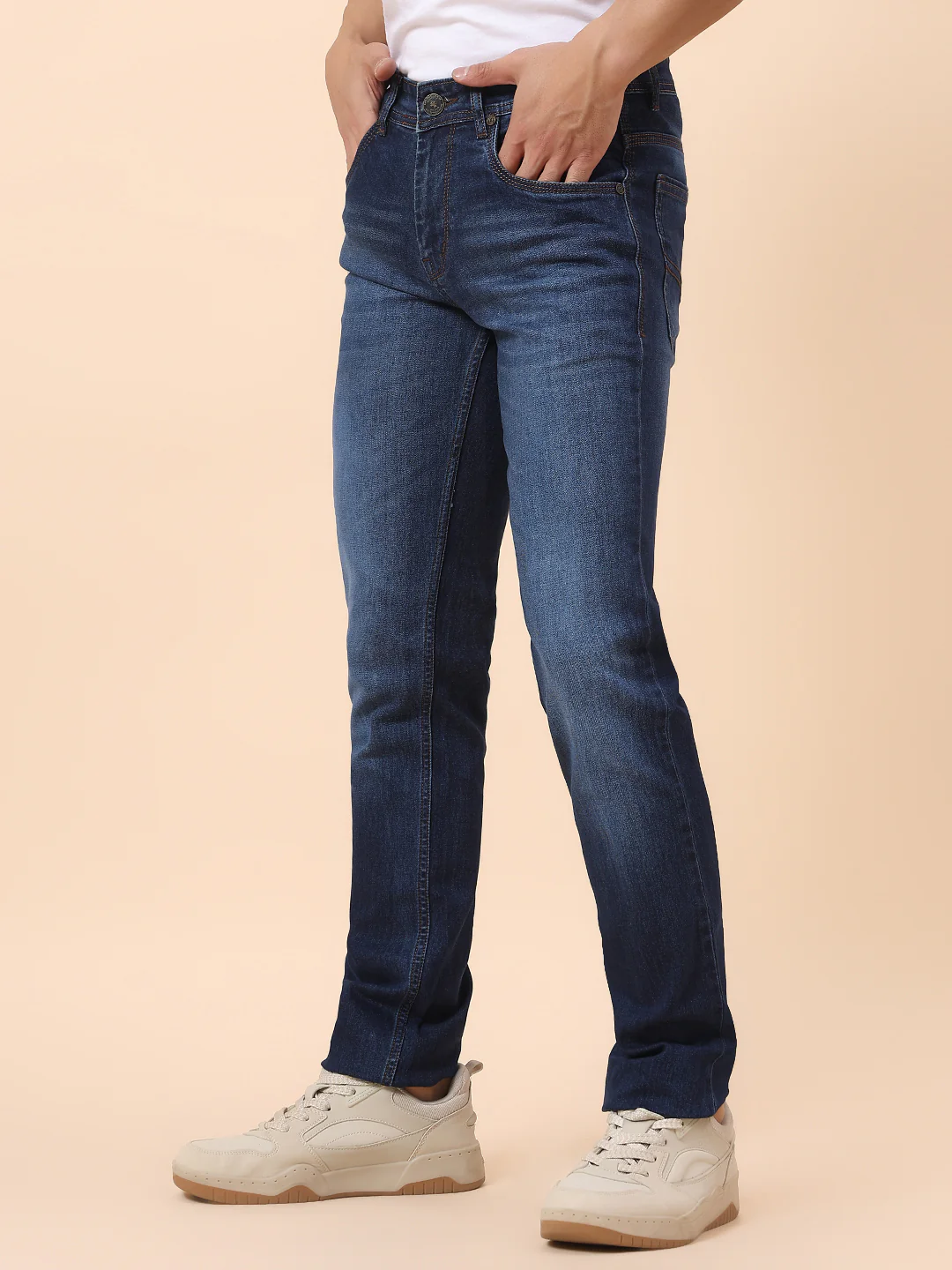 Denim Jeans for Men | Breathable & Soft with Color Fastness Straight Fit Cotton Blend Fabric Solid Pattern Button Closure - Image 4