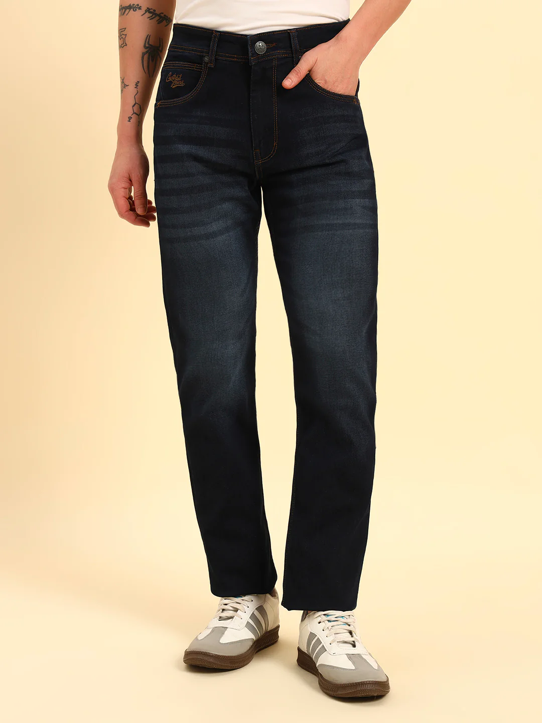 Denim Jeans for Men | Breathable & Soft with Color Fastness Straight Fit Cotton Fabric Solid Pattern Button Closure - Image 3