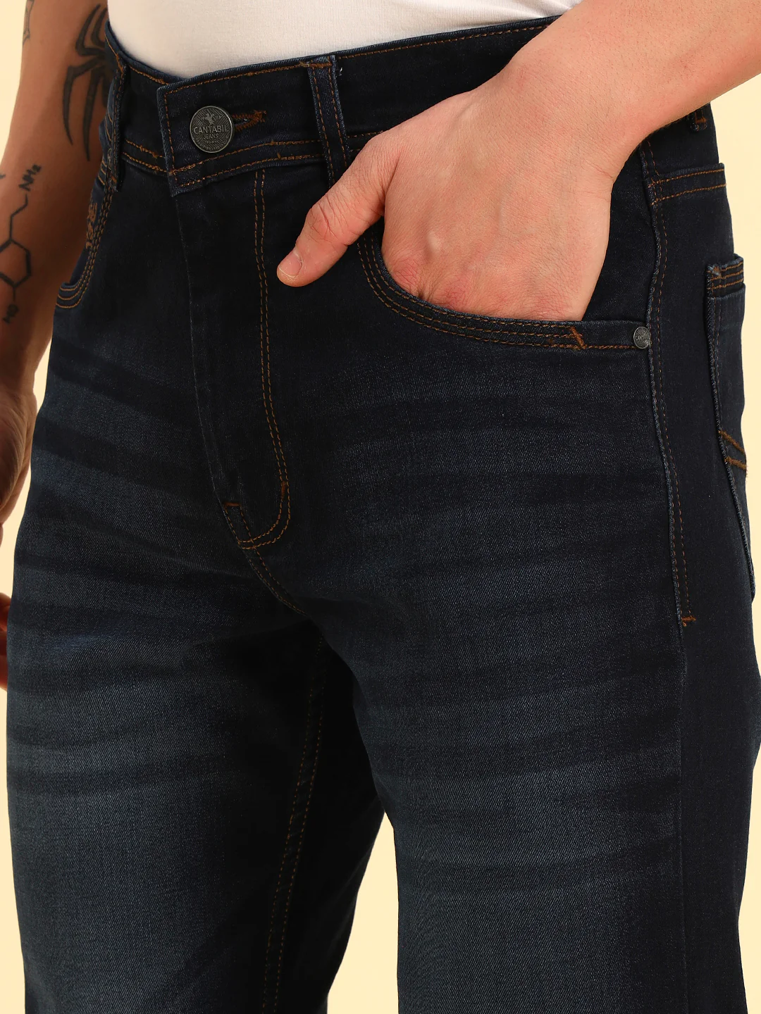 Denim Jeans for Men | Breathable & Soft with Color Fastness Straight Fit Cotton Fabric Solid Pattern Button Closure - Image 7