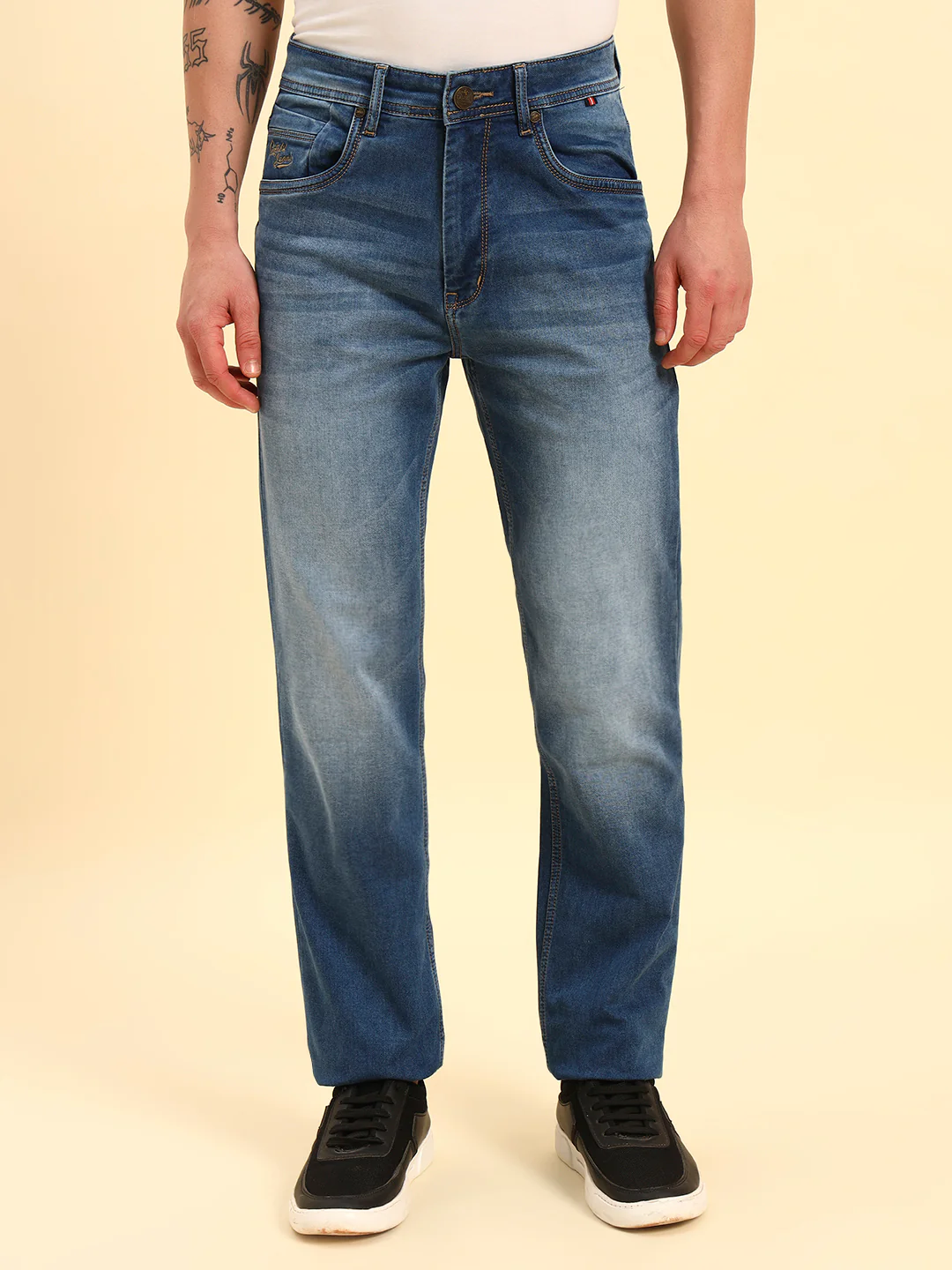 Denim Jeans for Men | Breathable & Soft with Color Fastness Straight Fit Cotton Fabric Solid Pattern Button Closure - Image 3