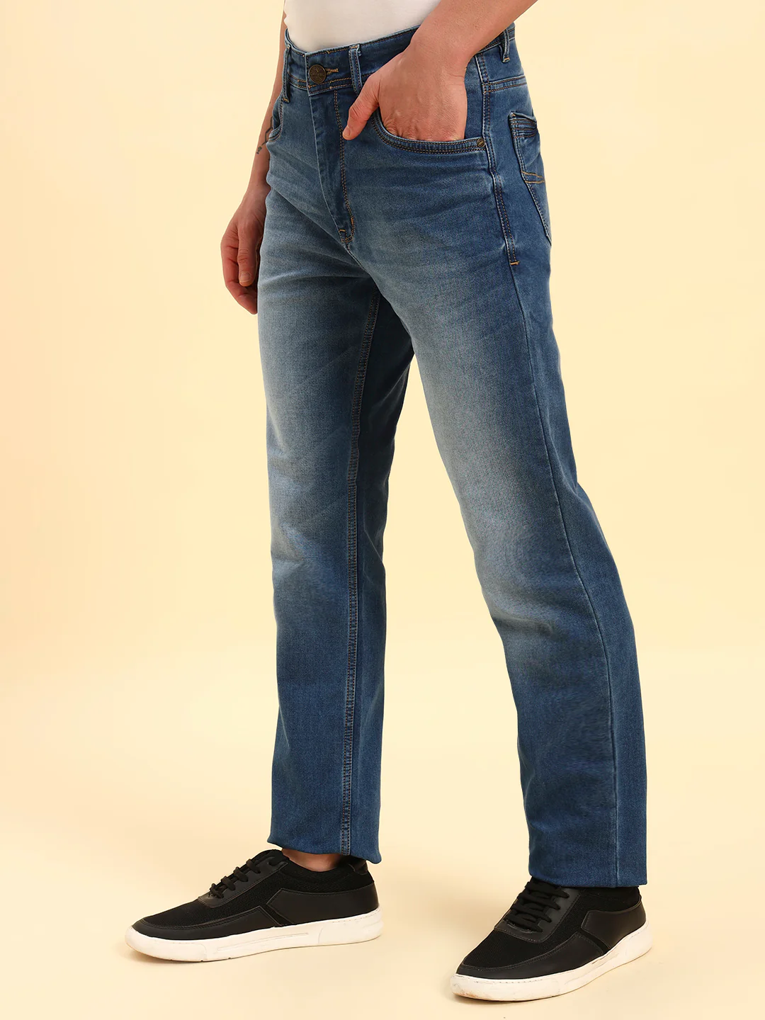 Denim Jeans for Men | Breathable & Soft with Color Fastness Straight Fit Cotton Fabric Solid Pattern Button Closure - Image 4