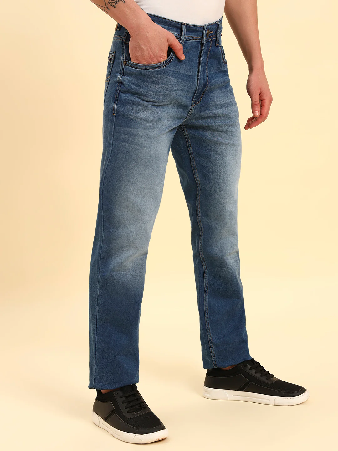 Denim Jeans for Men | Breathable & Soft with Color Fastness Straight Fit Cotton Fabric Solid Pattern Button Closure - Image 5