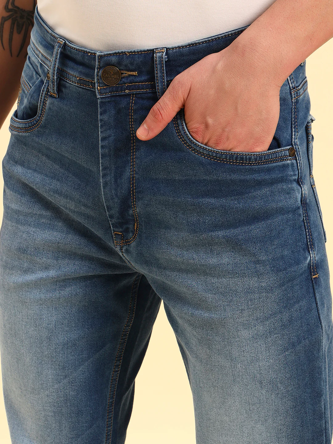 Denim Jeans for Men | Breathable & Soft with Color Fastness Straight Fit Cotton Fabric Solid Pattern Button Closure - Image 6