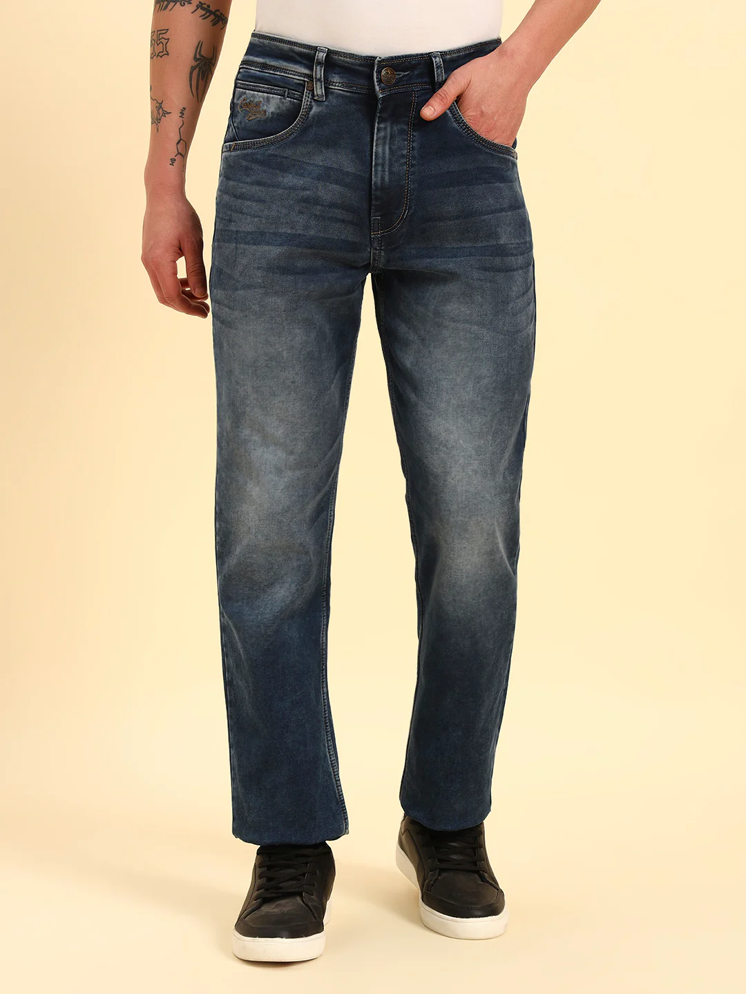 Denim Jeans for Men | Breathable & Soft with Color Fastness Straight Fit Cotton Fabric Solid Pattern Button Closuure - Image 3