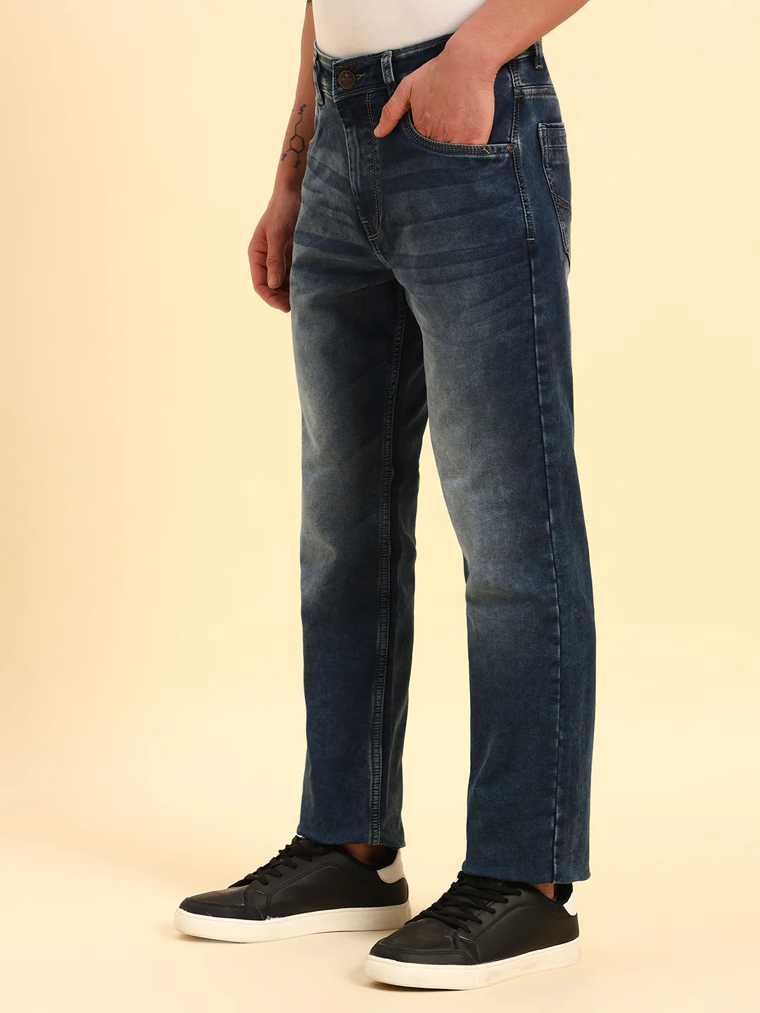 Denim Jeans for Men | Breathable & Soft with Color Fastness Straight Fit Cotton Fabric Solid Pattern Button Closuure - Image 4