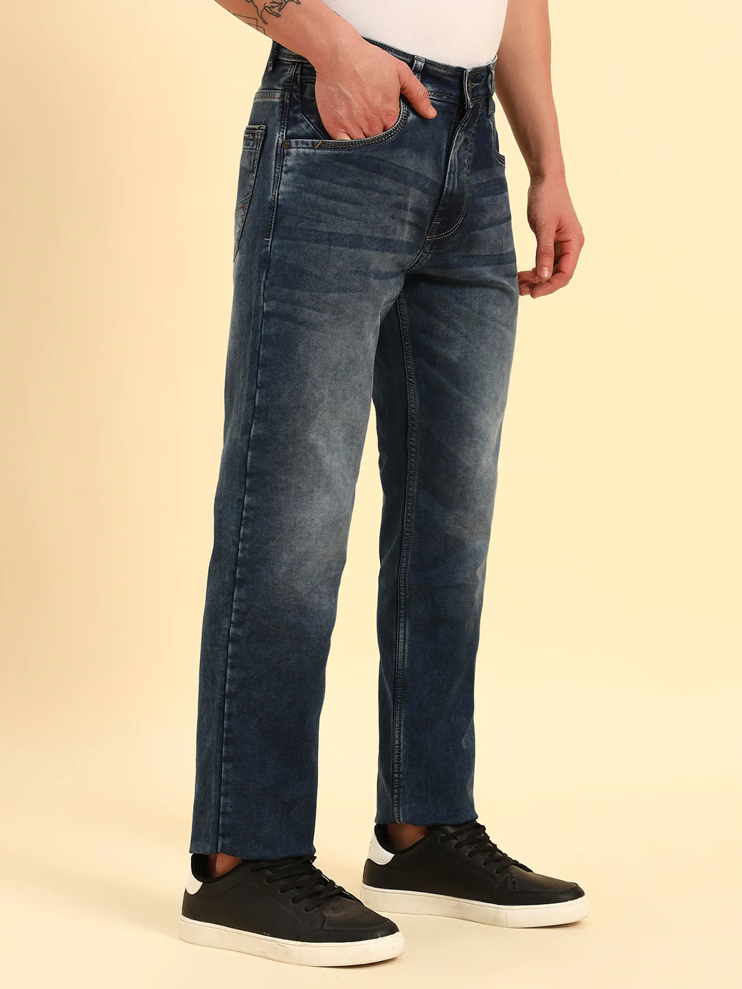 Denim Jeans for Men | Breathable & Soft with Color Fastness Straight Fit Cotton Fabric Solid Pattern Button Closuure - Image 5