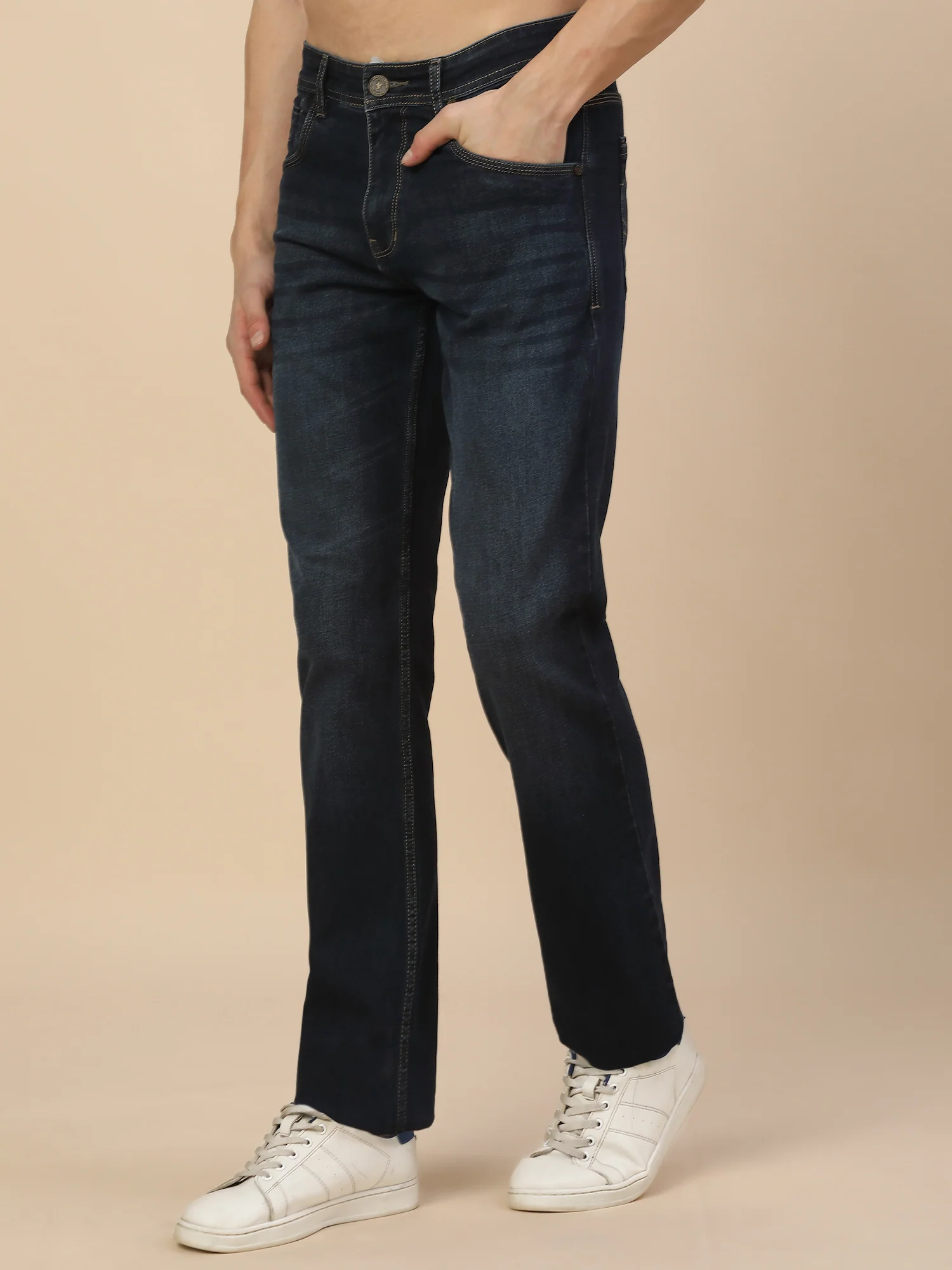 Denim Jeans for Men | Breathable & Soft with Color Fastness Straight Fit Poly Cotton Fabric Solid Pattern Button Closure - Image 3