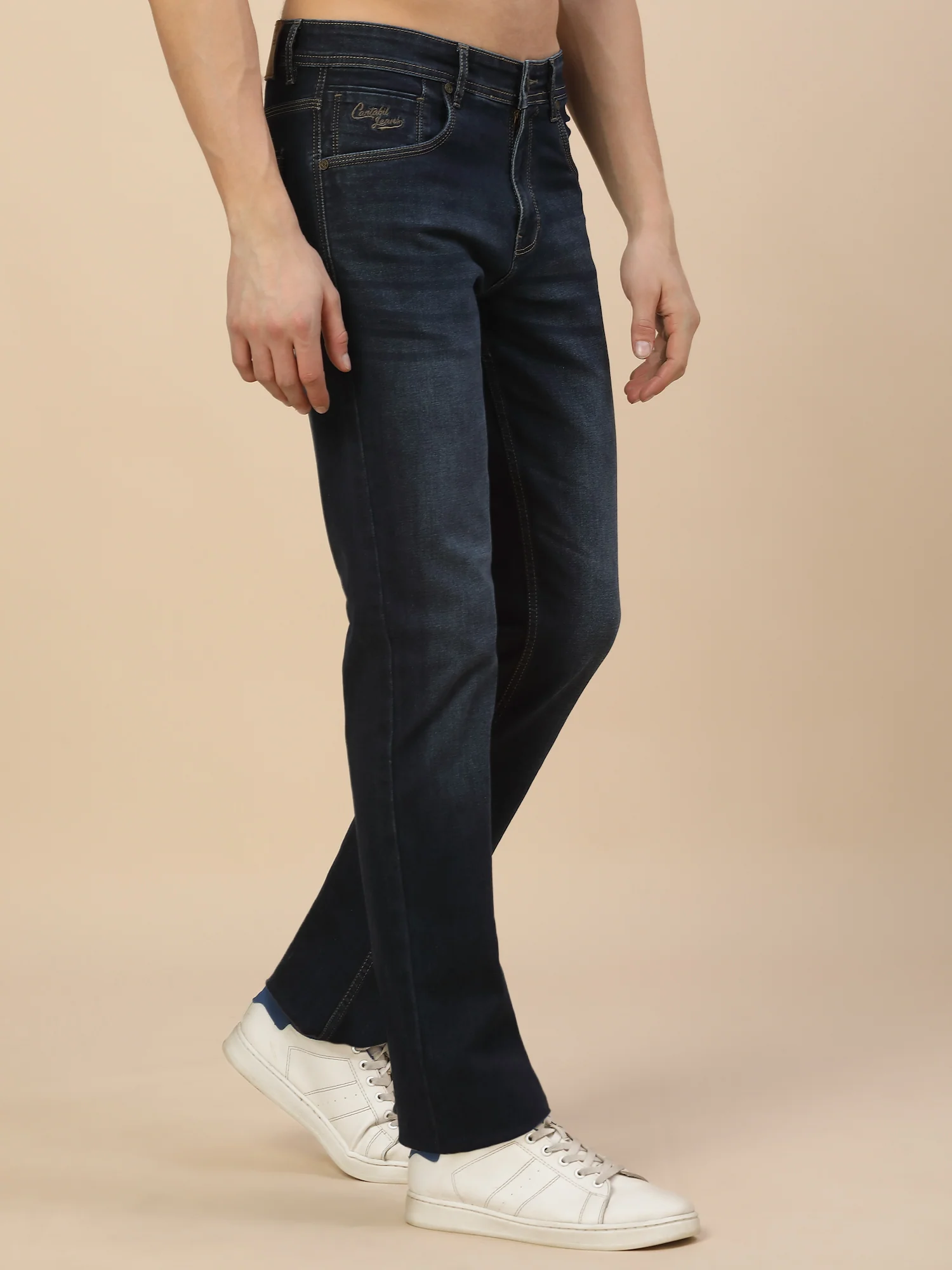 Denim Jeans for Men | Breathable & Soft with Color Fastness Straight Fit Poly Cotton Fabric Solid Pattern Button Closure - Image 4