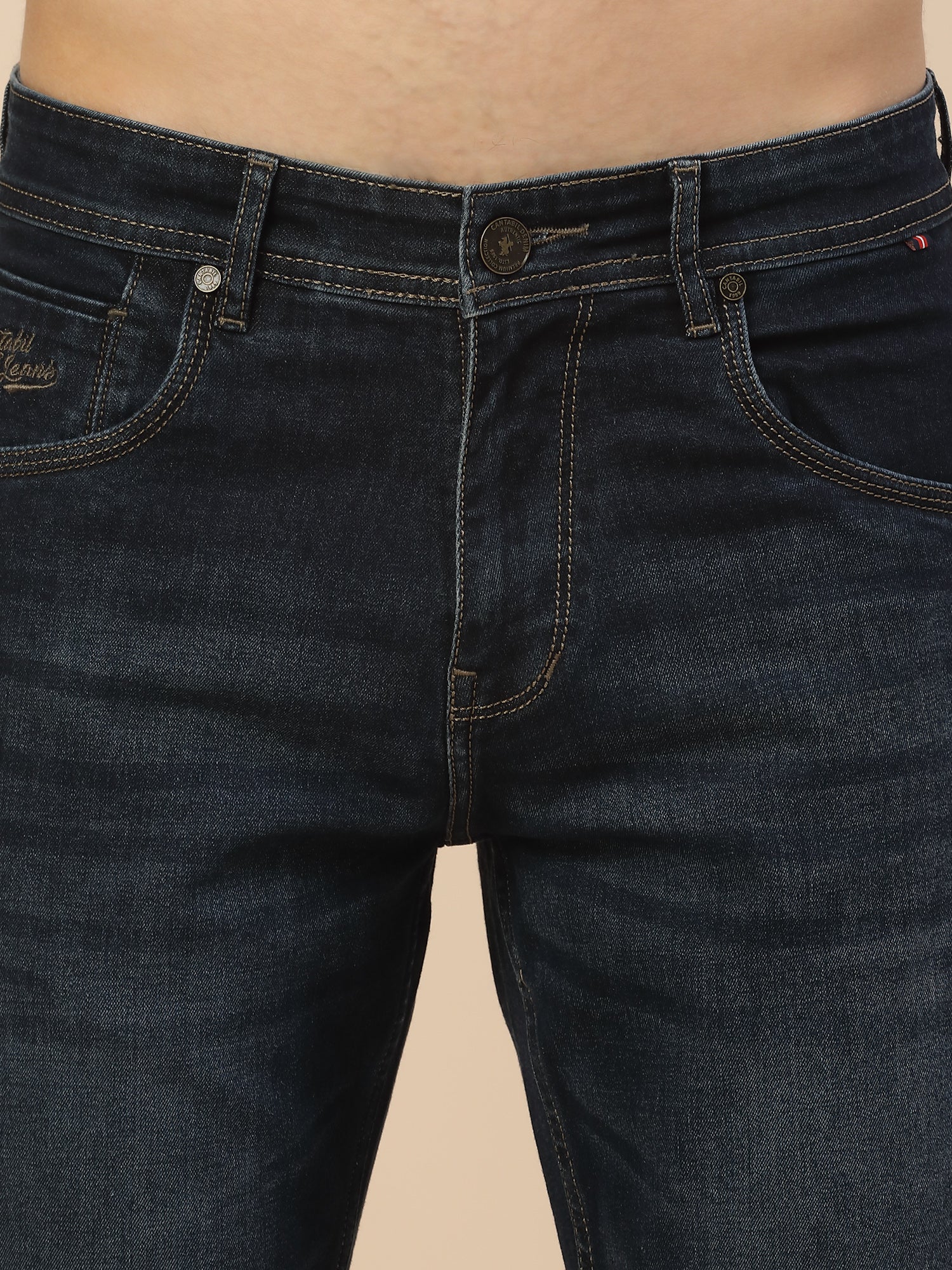 Denim Jeans for Men | Breathable & Soft with Color Fastness Straight Fit Poly Cotton Fabric Solid Pattern Button Closure - Image 5
