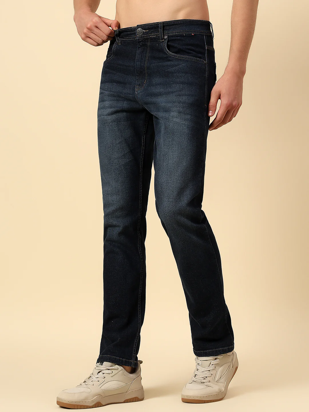 Denim Jeans for Men | Breathable & Soft with Color Fastness Straight Fit Poly Cotton Fabric Solid Pattern Button Closure - Image 3