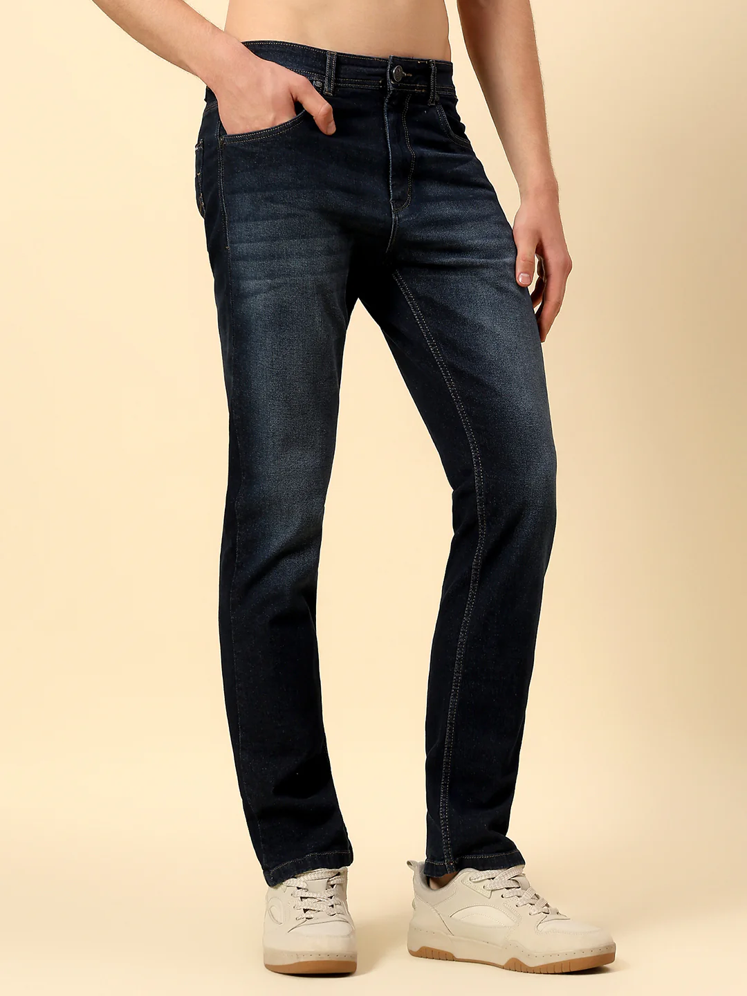Denim Jeans for Men | Breathable & Soft with Color Fastness Straight Fit Poly Cotton Fabric Solid Pattern Button Closure - Image 4