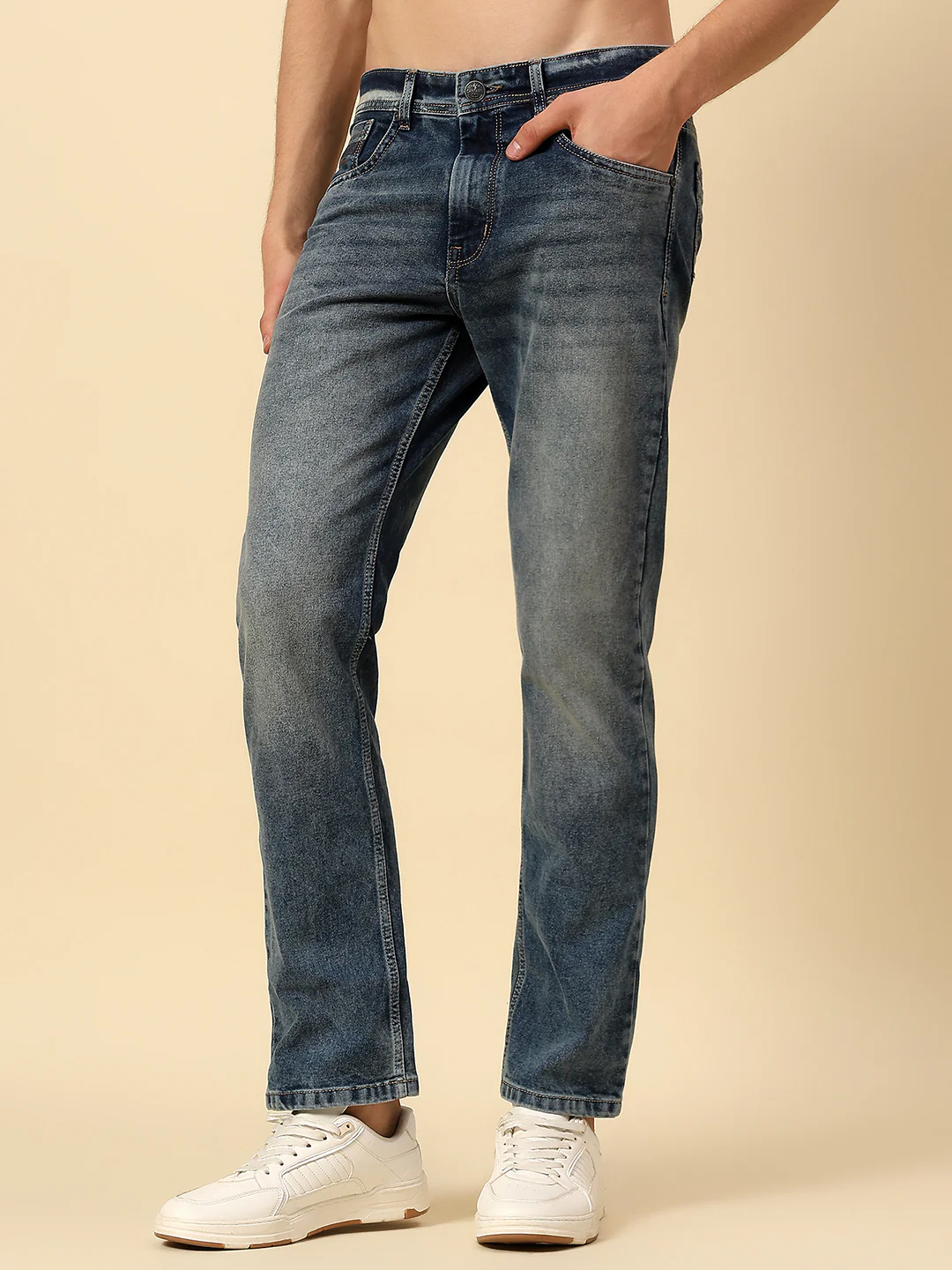 Denim Jeans for Men | Breathable & Soft with Color Fastness Straight Fit Poly Cotton Fabric Solid Pattern Button Closure - Image 4
