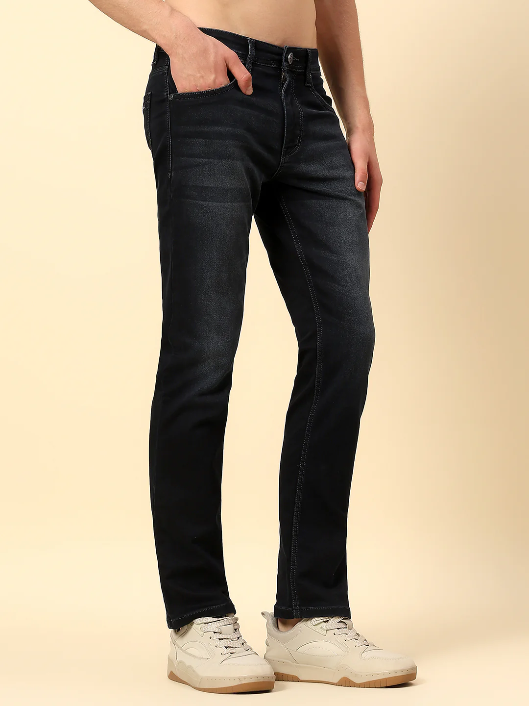 Denim Jeans for Men | Breathable & Soft with Color Fastness Straight Fit Poly Cotton Fabric Solid Pattern Button Closure - Image 4