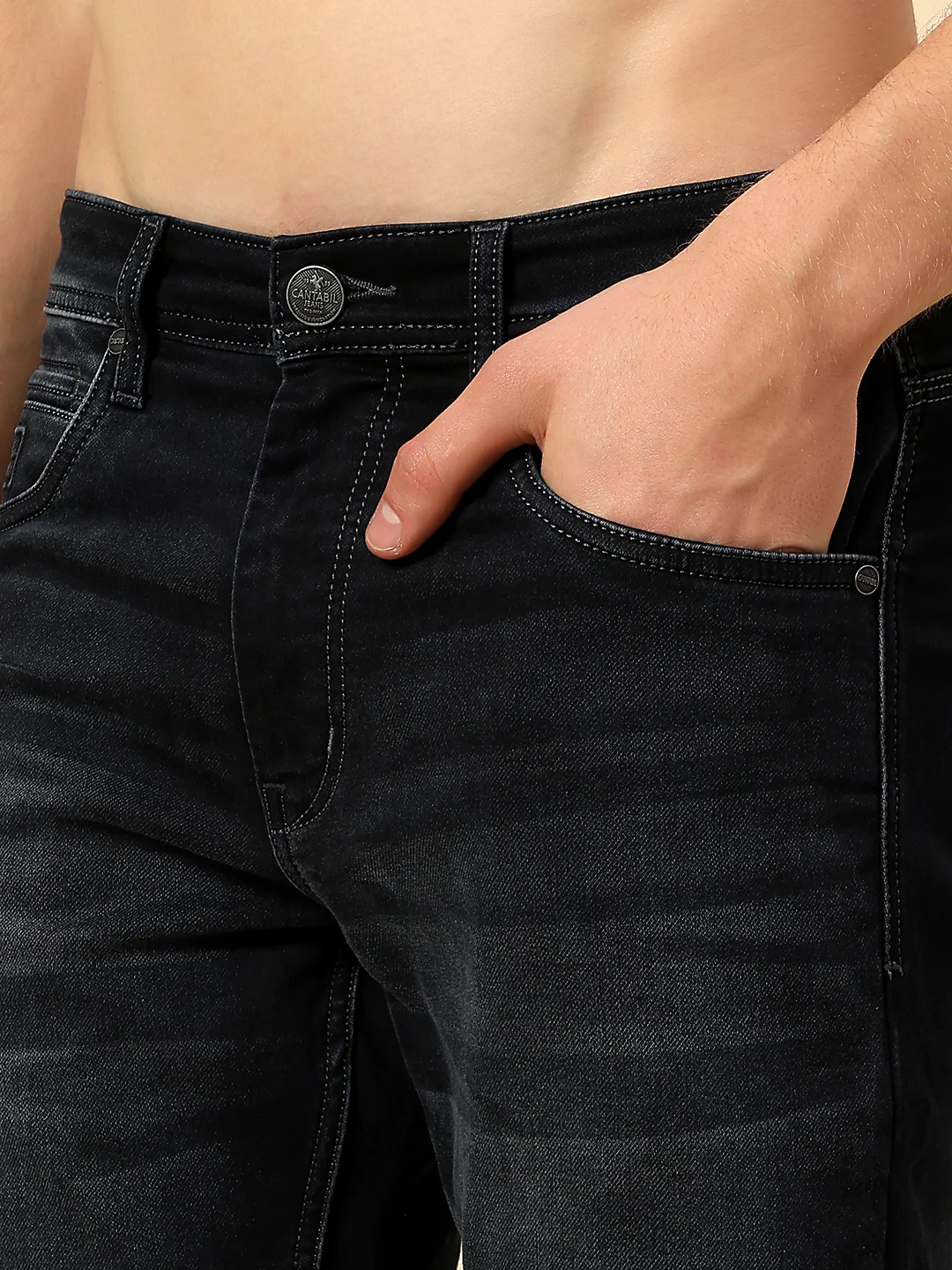 Denim Jeans for Men | Breathable & Soft with Color Fastness Straight Fit Poly Cotton Fabric Solid Pattern Button Closure - Image 6