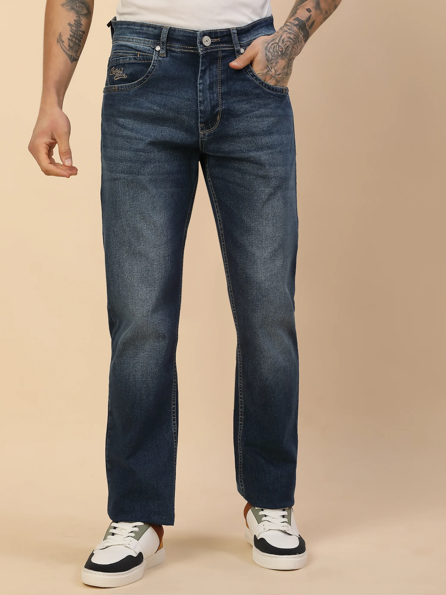 Denim Jeans for Men | Breathable & Soft with Color Fastness Straight Fit Poly Cotton Fabric Solid Pattern Button Closure - Image 2