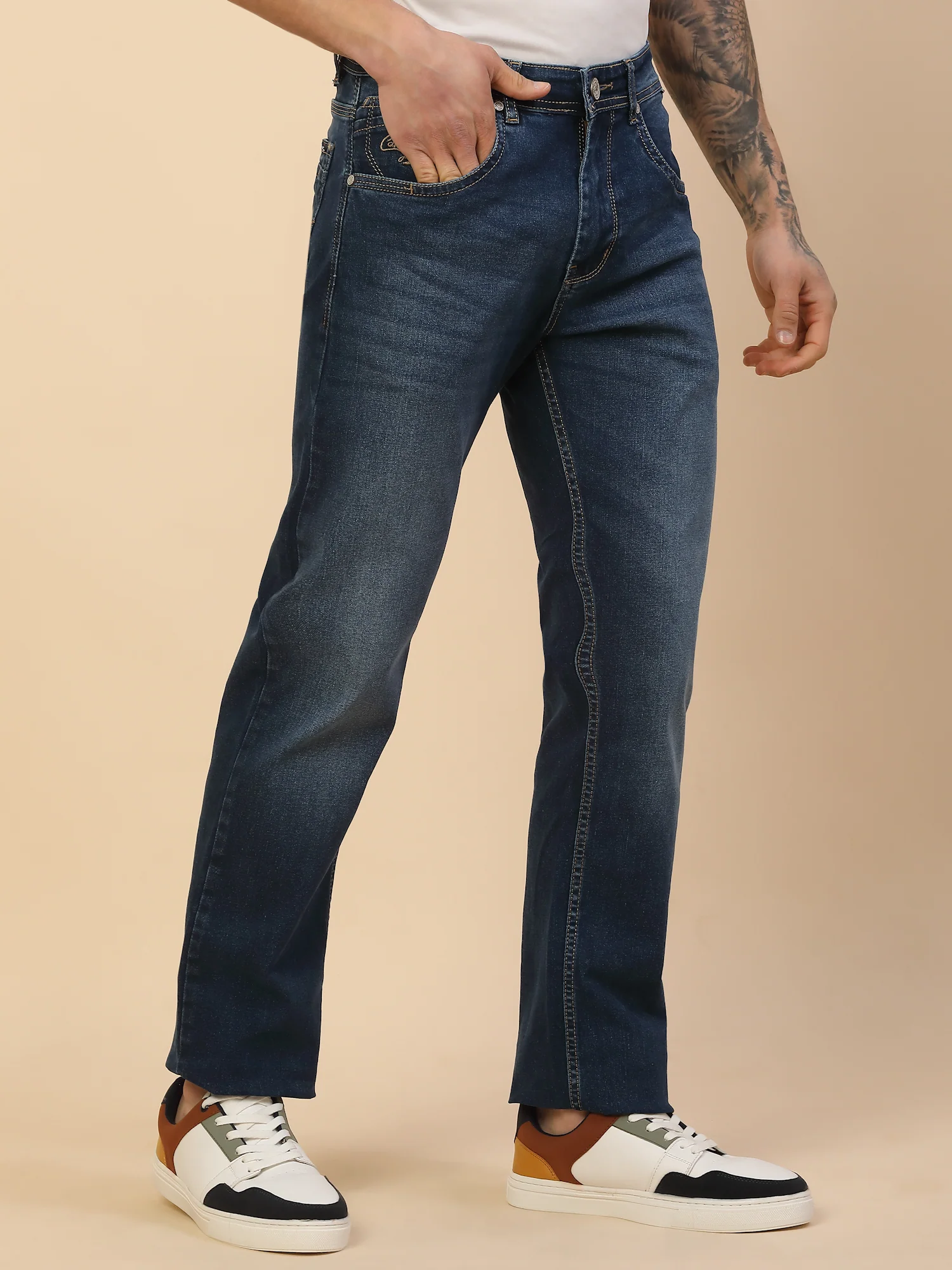 Denim Jeans for Men | Breathable & Soft with Color Fastness Straight Fit Poly Cotton Fabric Solid Pattern Button Closure - Image 4