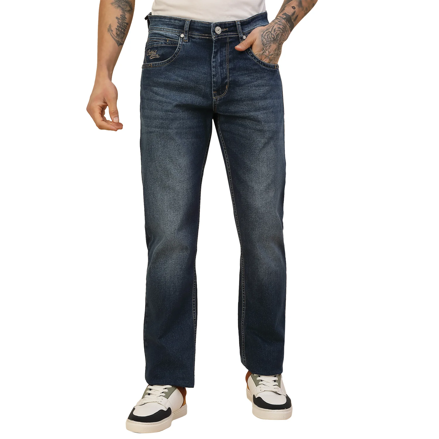 Denim Jeans for Men | Breathable & Soft with Color Fastness Straight Fit Poly Cotton Fabric Solid Pattern Button Closure - Image 7