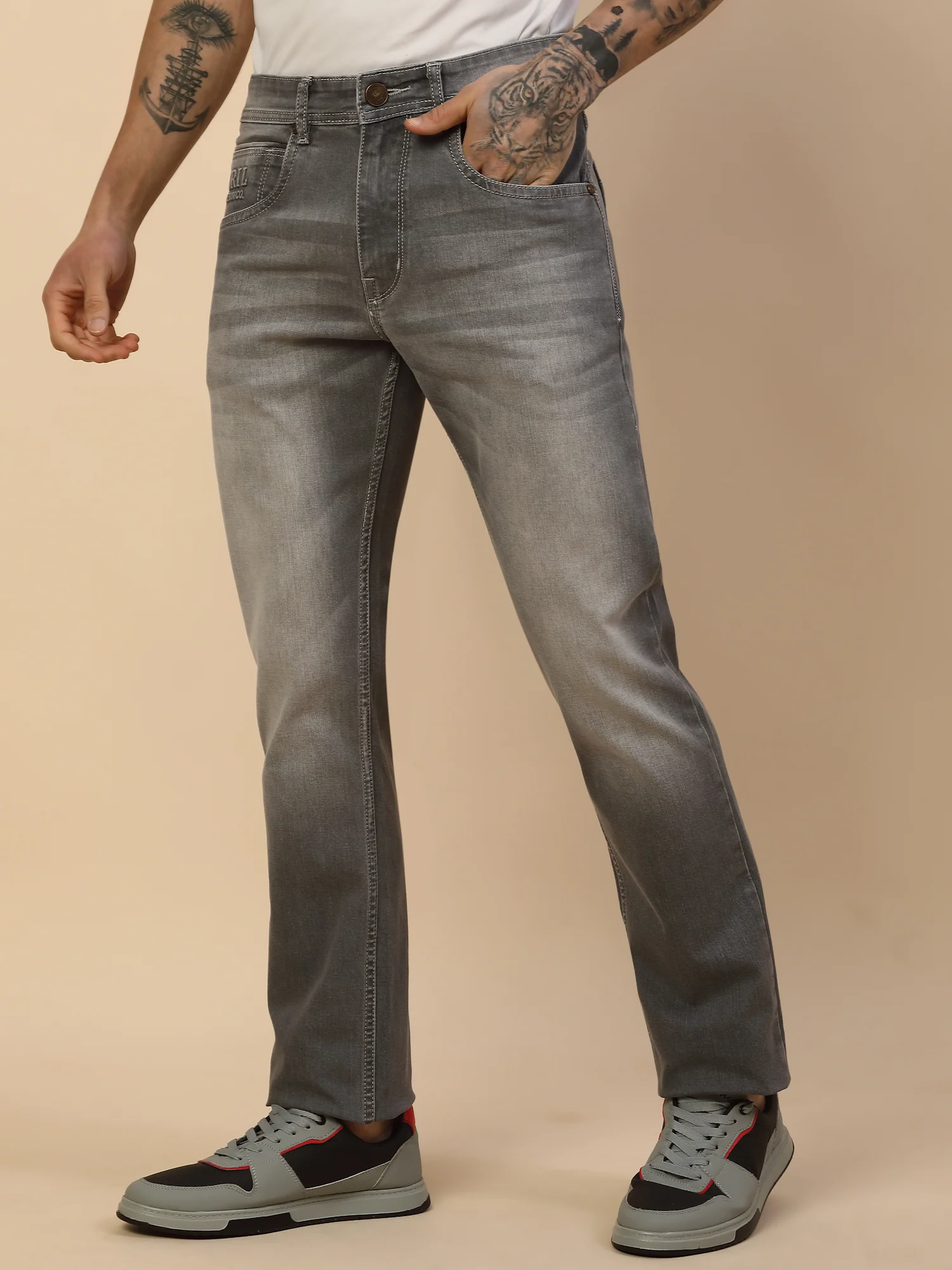 Denim Jeans for Men | Breathable & Soft with Color Fastness Straight Fit Poly Cotton Fabric Solid Pattern Button Closure - Image 4