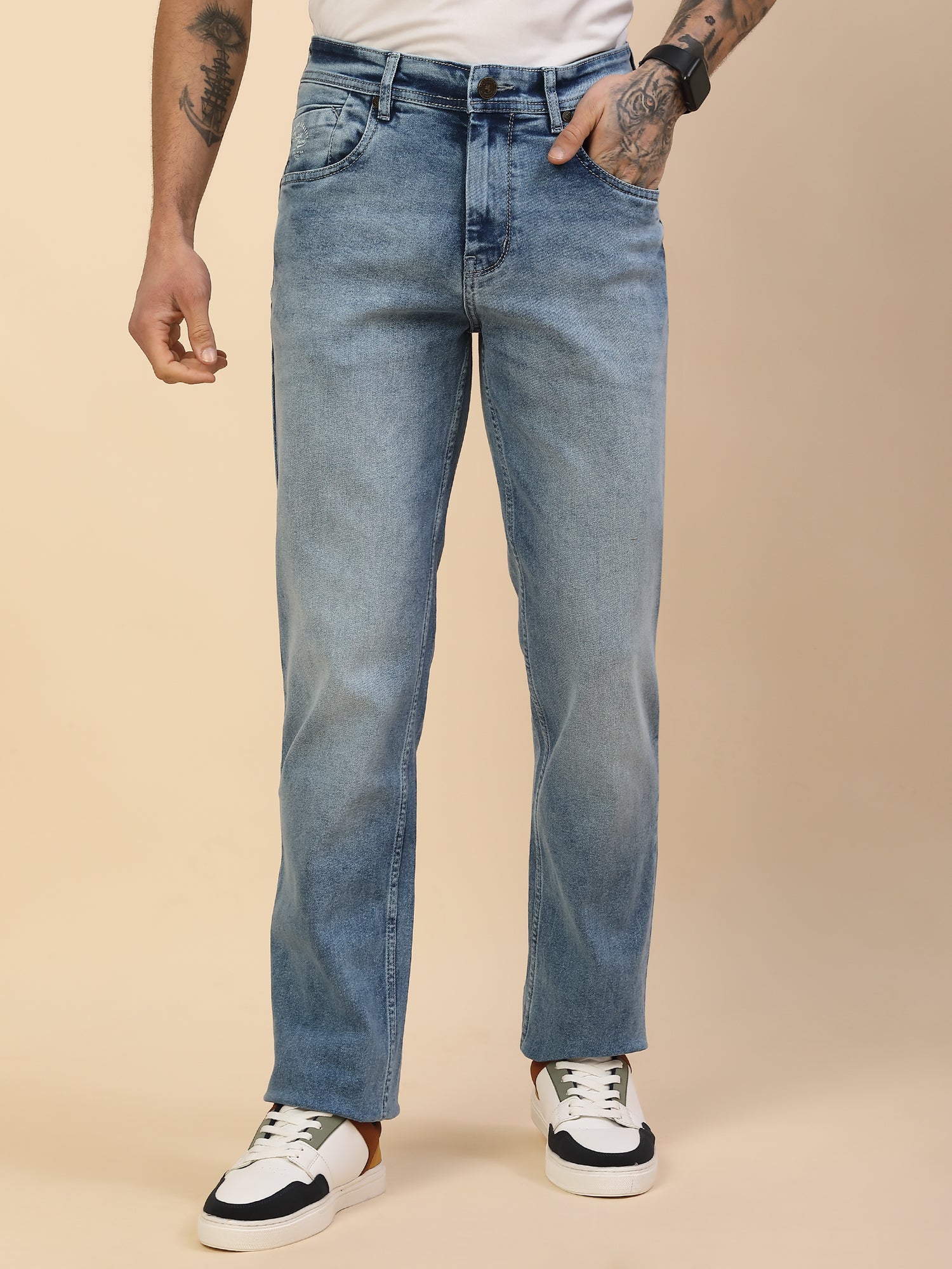 Denim Jeans for Men | Breathable & Soft with Color Fastness Straight Fit Poly Cotton Fabric Solid Pattern Button Closure - Image 2