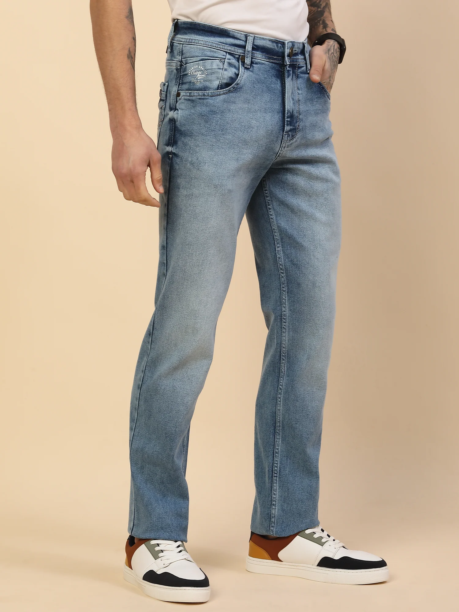 Denim Jeans for Men | Breathable & Soft with Color Fastness Straight Fit Poly Cotton Fabric Solid Pattern Button Closure - Image 4