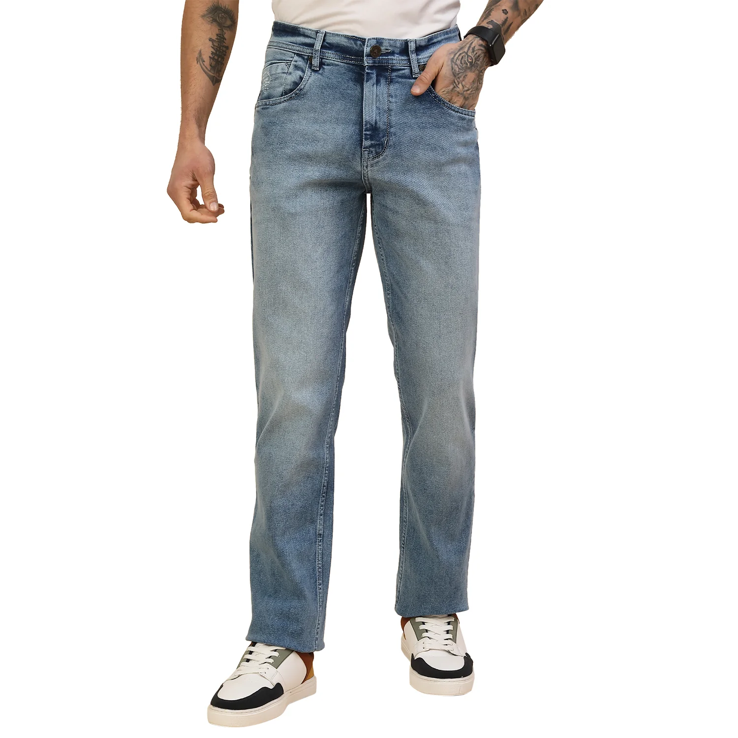 Denim Jeans for Men | Breathable & Soft with Color Fastness Straight Fit Poly Cotton Fabric Solid Pattern Button Closure - Image 7