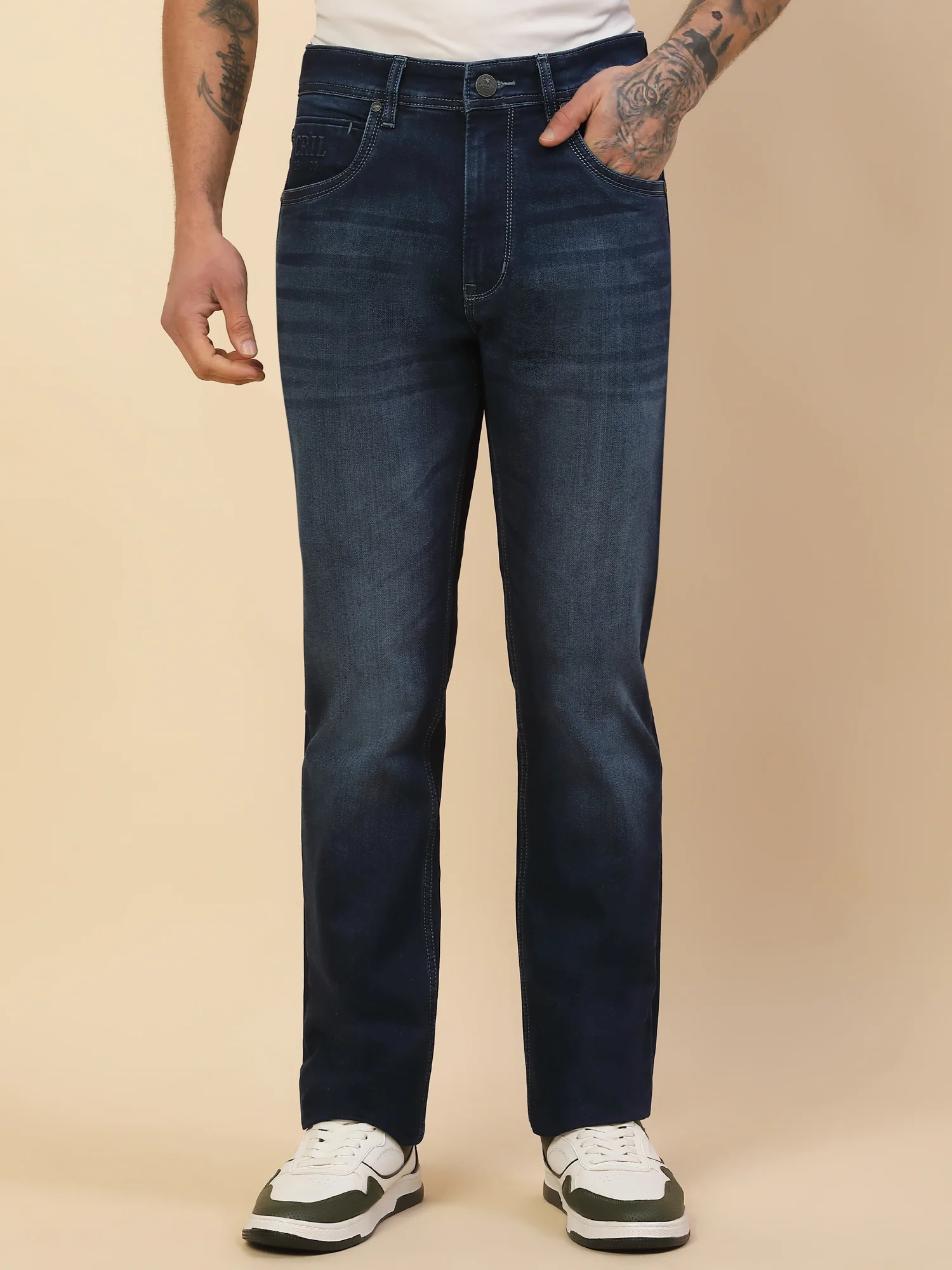 Denim Jeans for Men | Breathable & Soft with Color Fastness Straight Fit Poly Cotton Fabric Solid Pattern Button Closure - Image 2