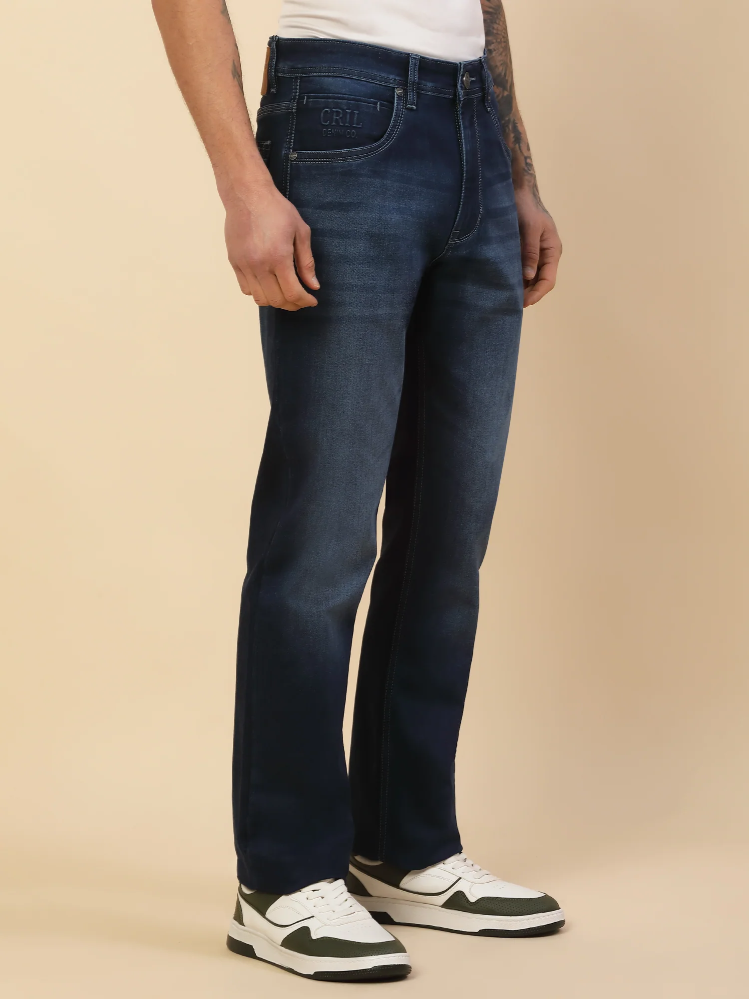 Denim Jeans for Men | Breathable & Soft with Color Fastness Straight Fit Poly Cotton Fabric Solid Pattern Button Closure - Image 3