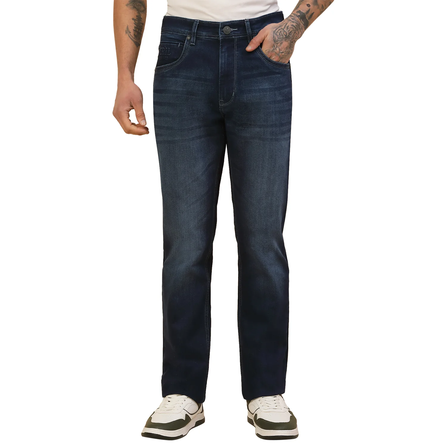 Denim Jeans for Men | Breathable & Soft with Color Fastness Straight Fit Poly Cotton Fabric Solid Pattern Button Closure - Image 7