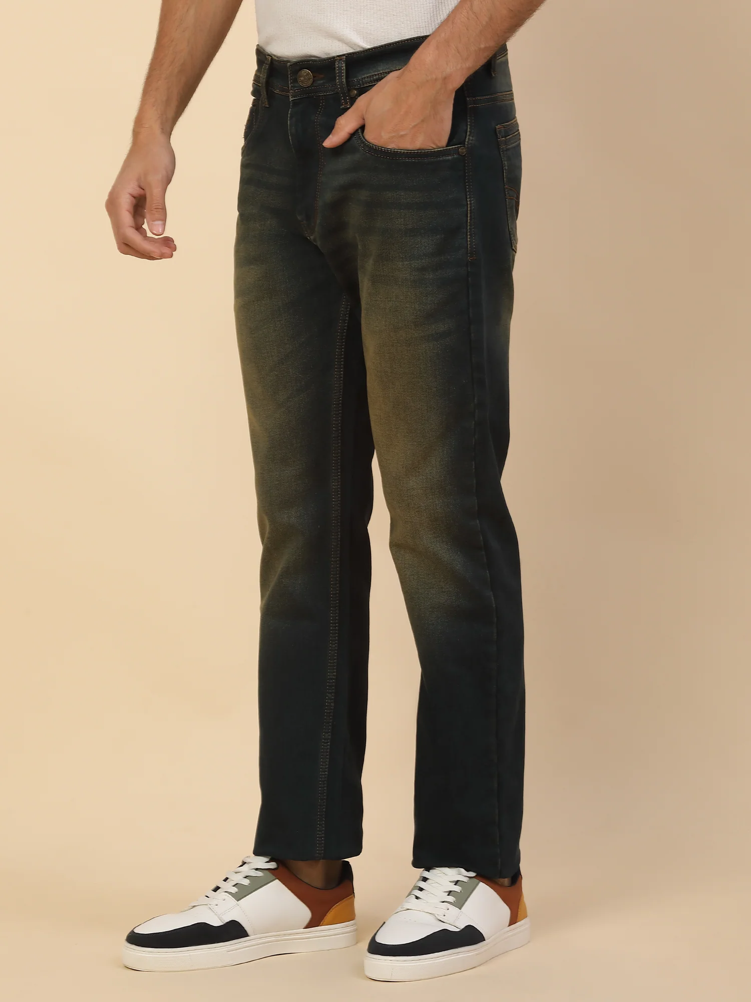 Denim Jeans for Men | Breathable & Soft with Color Fastness Straight Fit Poly Cotton Fabric Solid Pattern Button Closure - Image 3