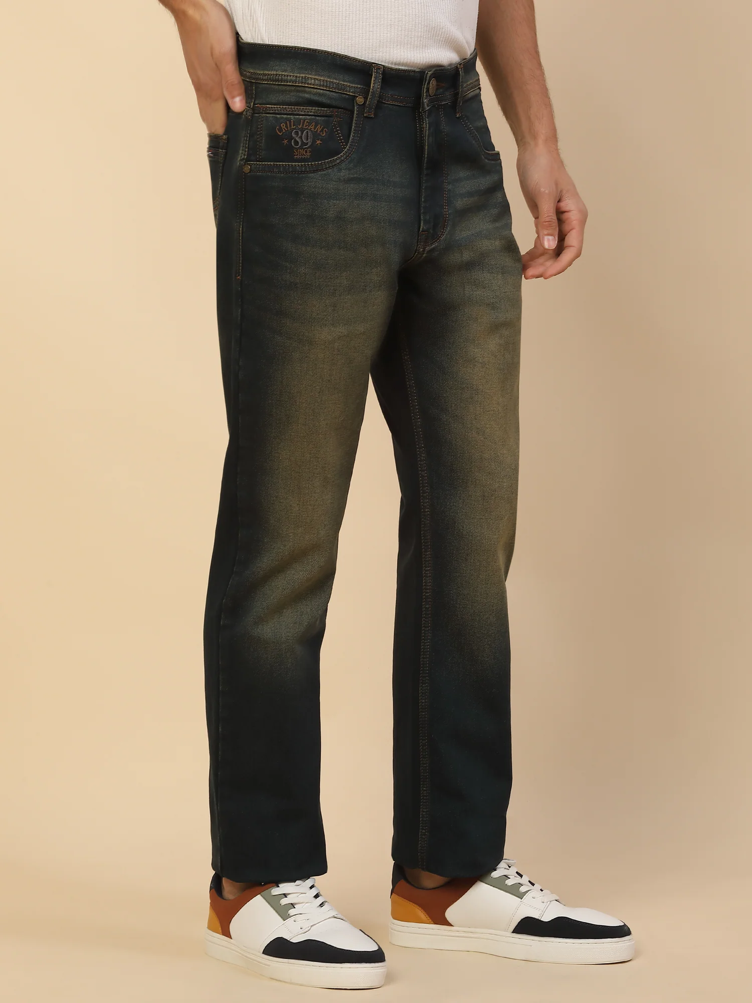 Denim Jeans for Men | Breathable & Soft with Color Fastness Straight Fit Poly Cotton Fabric Solid Pattern Button Closure - Image 4