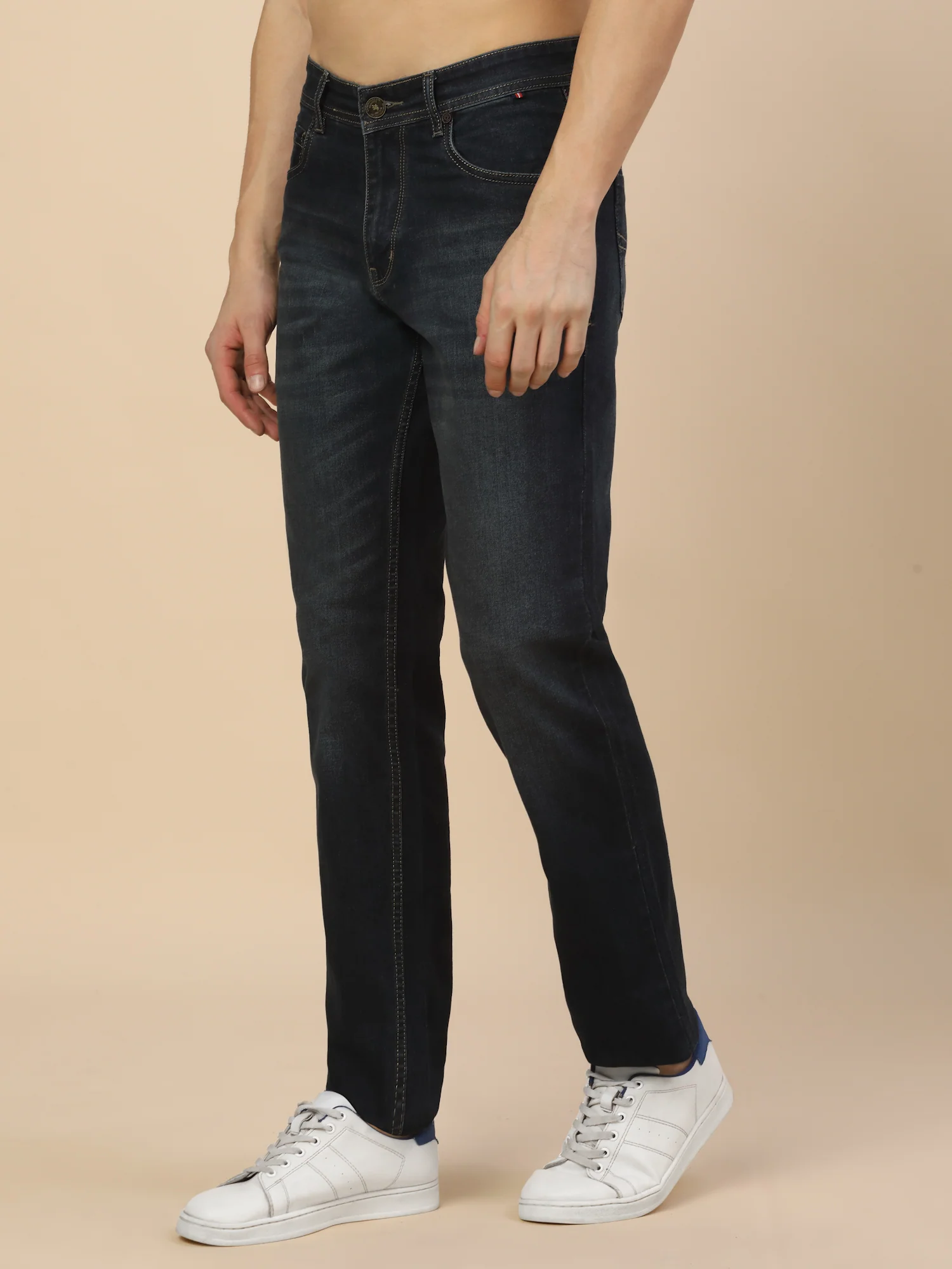 Denim Jeans for Men | Breathable & Soft with Color Fastness Straight Fit Poly Cotton Fabric Solid Pattern Button Closure - Image 3