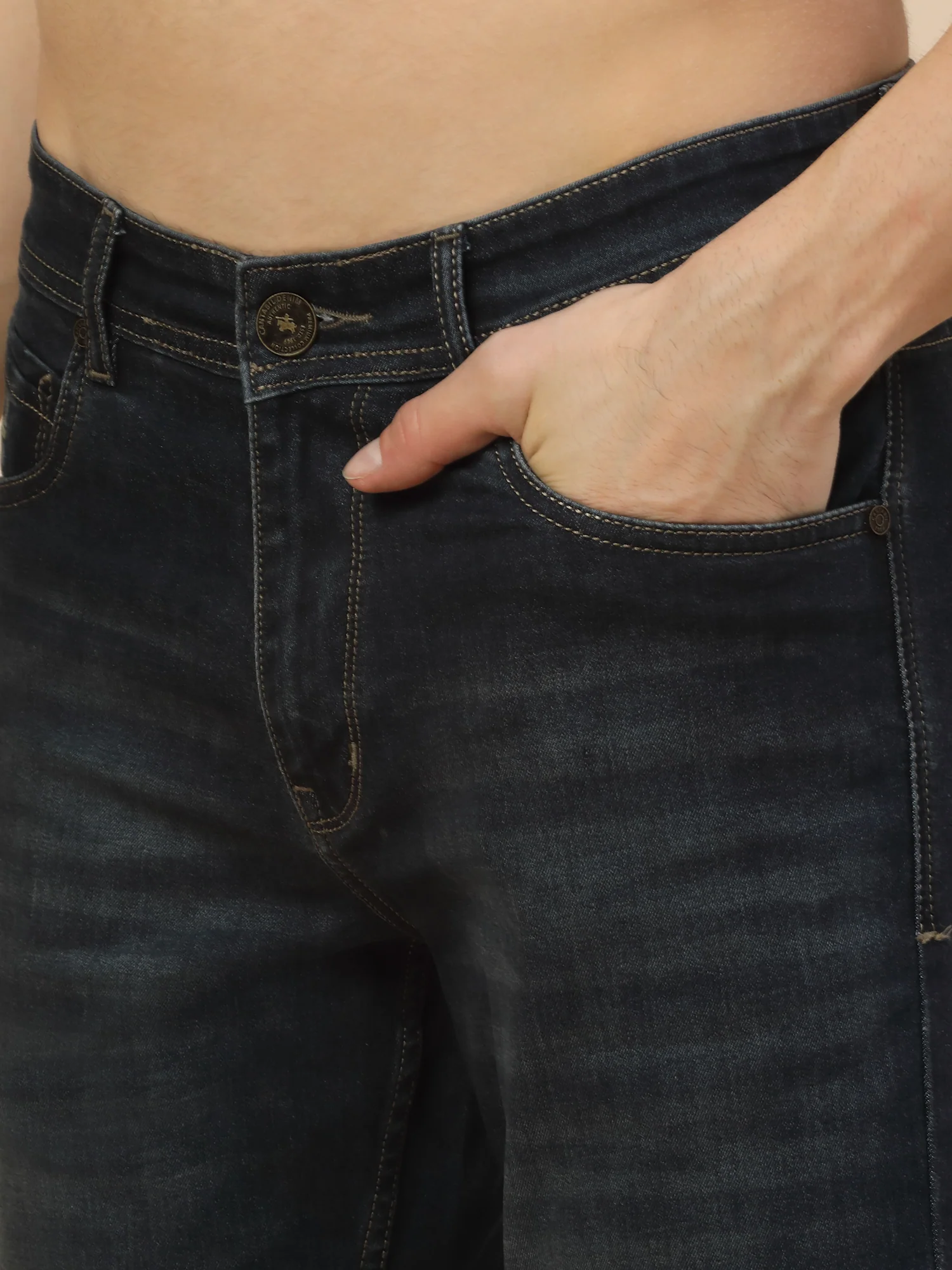 Denim Jeans for Men | Breathable & Soft with Color Fastness Straight Fit Poly Cotton Fabric Solid Pattern Button Closure - Image 5