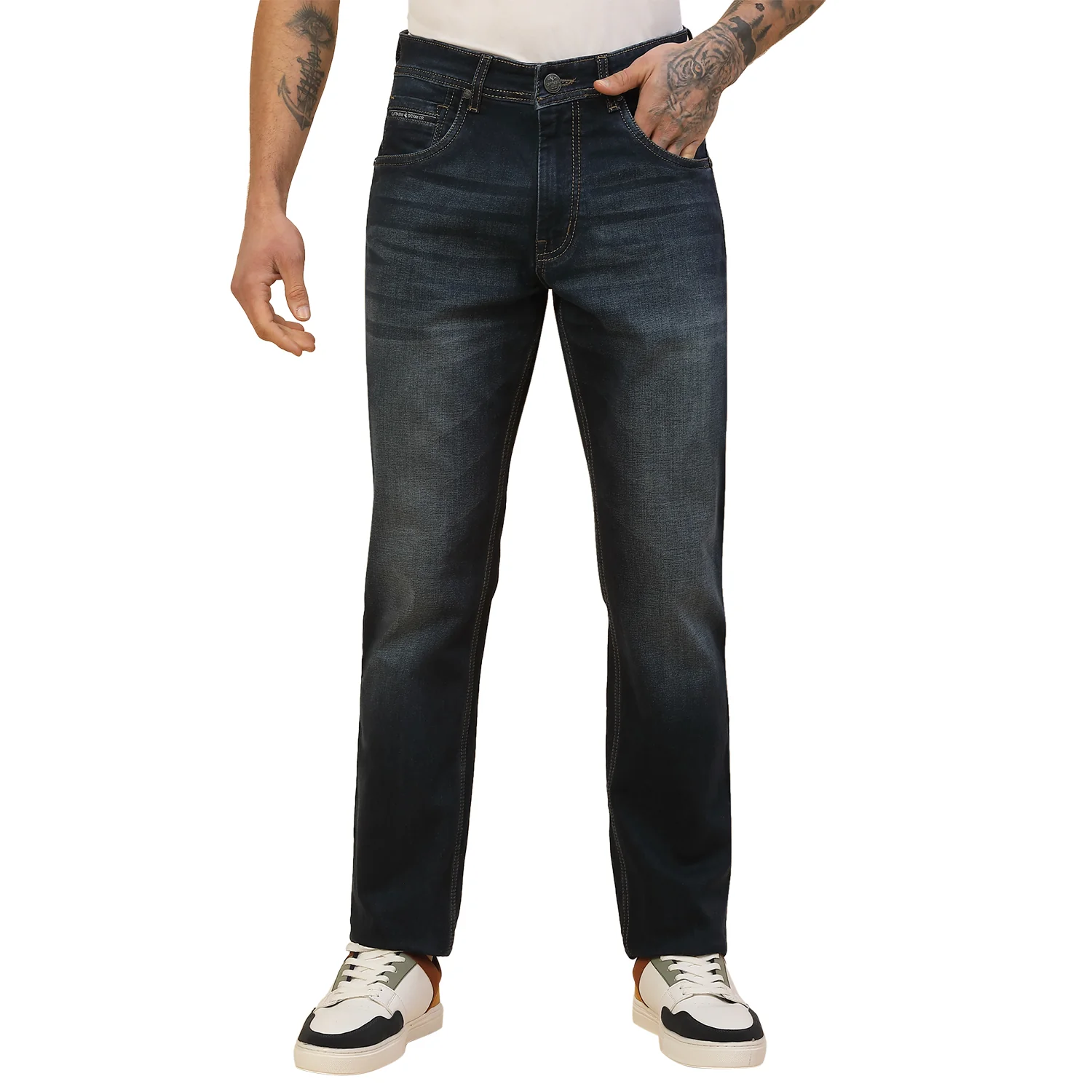 Denim Jeans for Men | Breathable & Soft with Color Fastness Straight Fit Poly Cotton Fabric Solid Pattern Button Closure - Image 2
