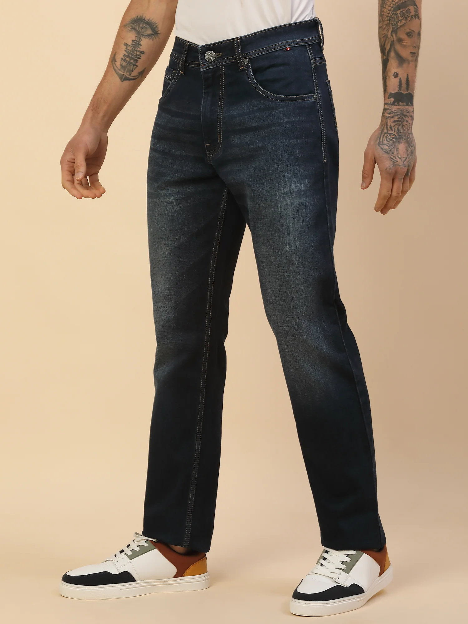 Denim Jeans for Men | Breathable & Soft with Color Fastness Straight Fit Poly Cotton Fabric Solid Pattern Button Closure - Image 5