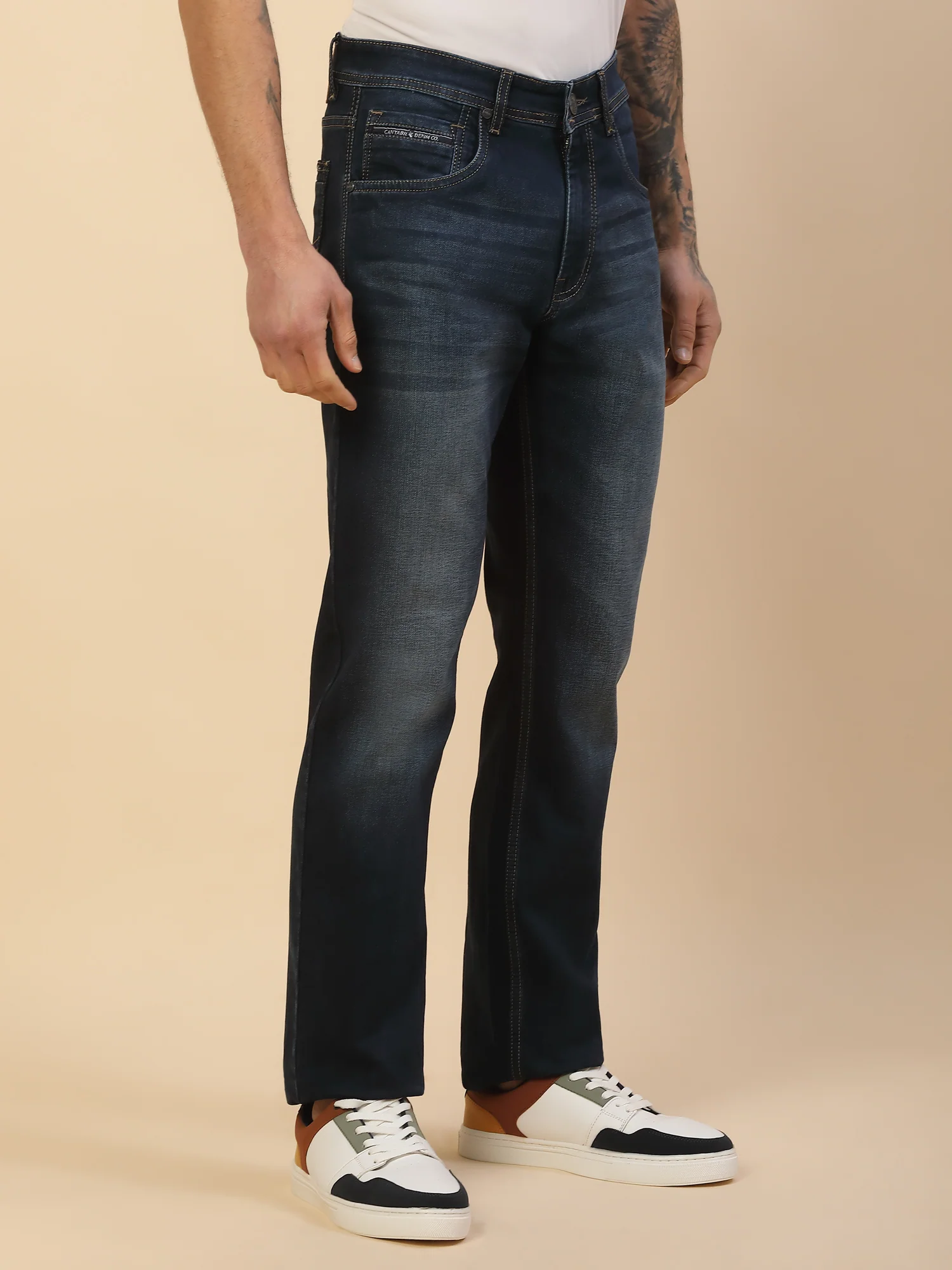 Denim Jeans for Men | Breathable & Soft with Color Fastness Straight Fit Poly Cotton Fabric Solid Pattern Button Closure - Image 6