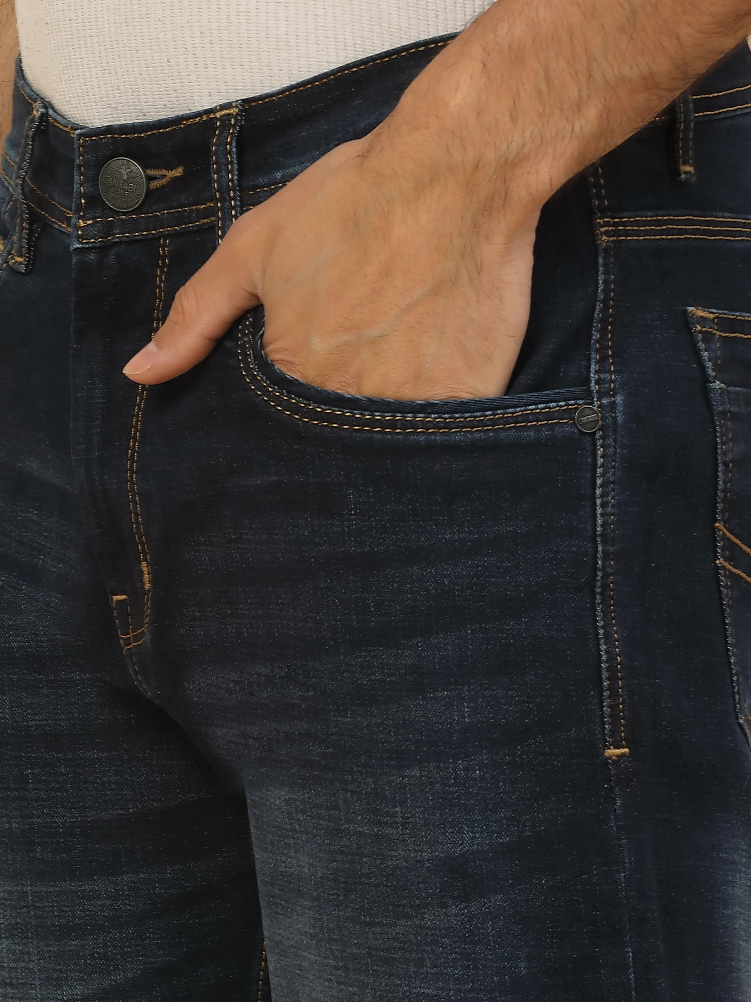 Denim Jeans for Men | Breathable & Soft with Color Fastness Straight Fit Poly Cotton Fabric Solid Pattern Button Closure - Image 6